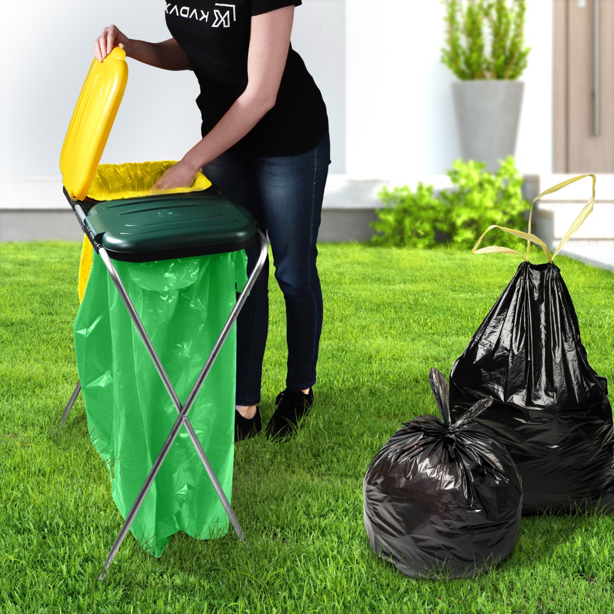 Stojak na worek do segregacji śmieci Bakel podwójny, zielono-żółty