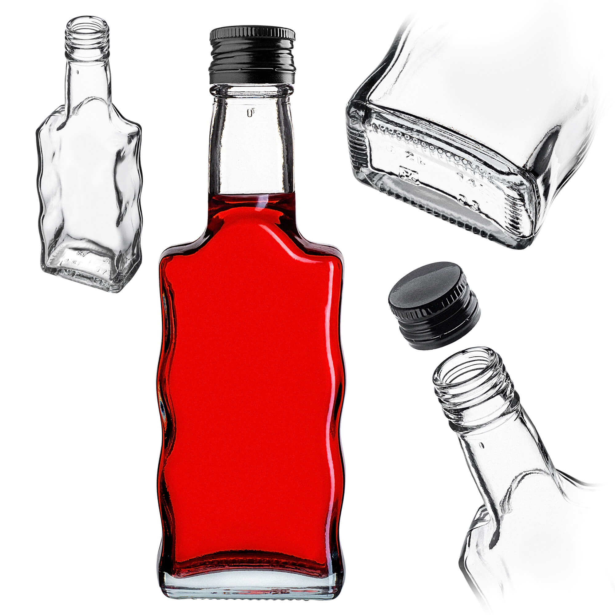Szklana butelka na nalewkę Fala 200ml z czarną zakrętką 1 szt.