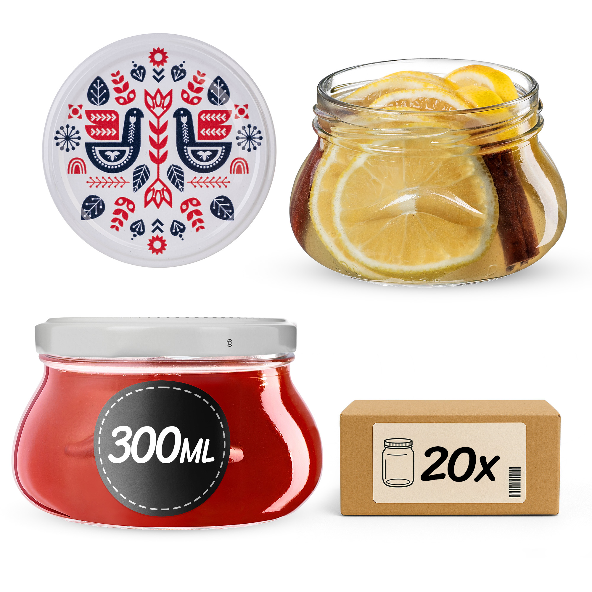 Słoiki na przetwory Raja 300ml fi82mm 20szt + wieczko Kurpie
