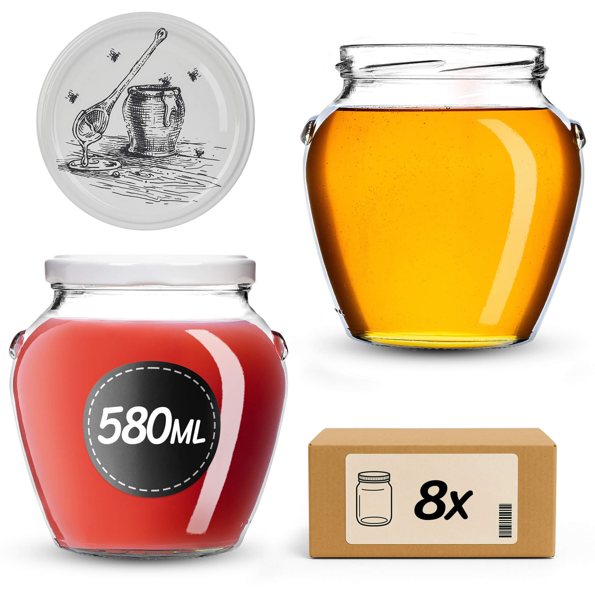 Słoiki na przetwory Sassa 580ml 8szt 82mm + wieczka "Słój z miodem"