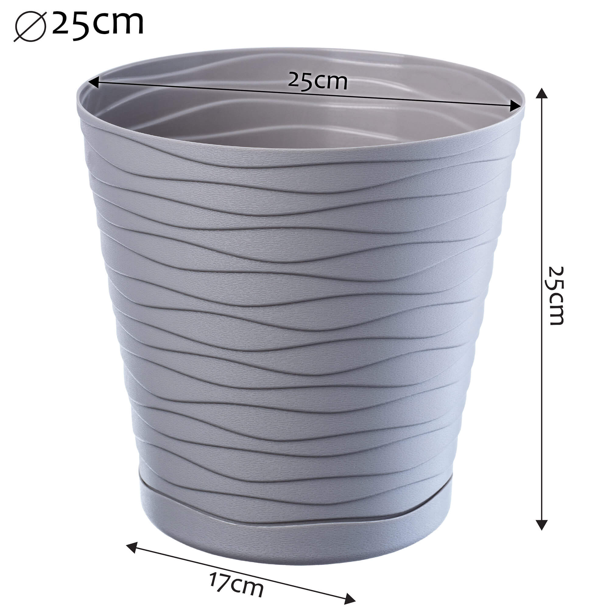 Doniczka z podstawką Greve 25 cm, szara