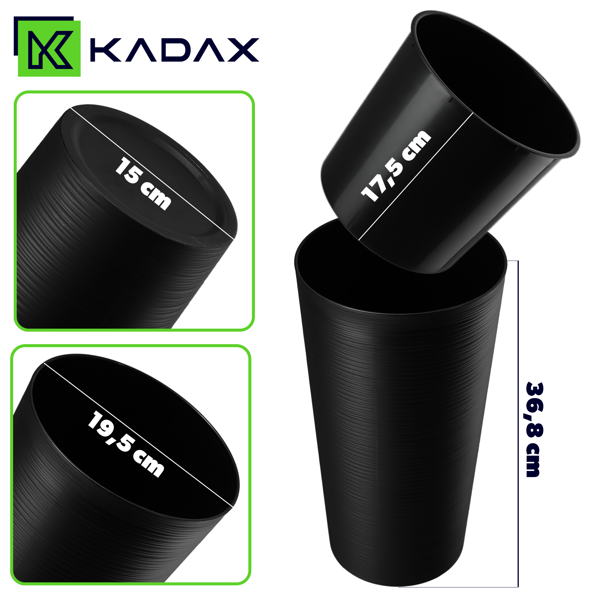 Donice na kwiaty Latina z wkładem czarny 19cm+25cm+30cm