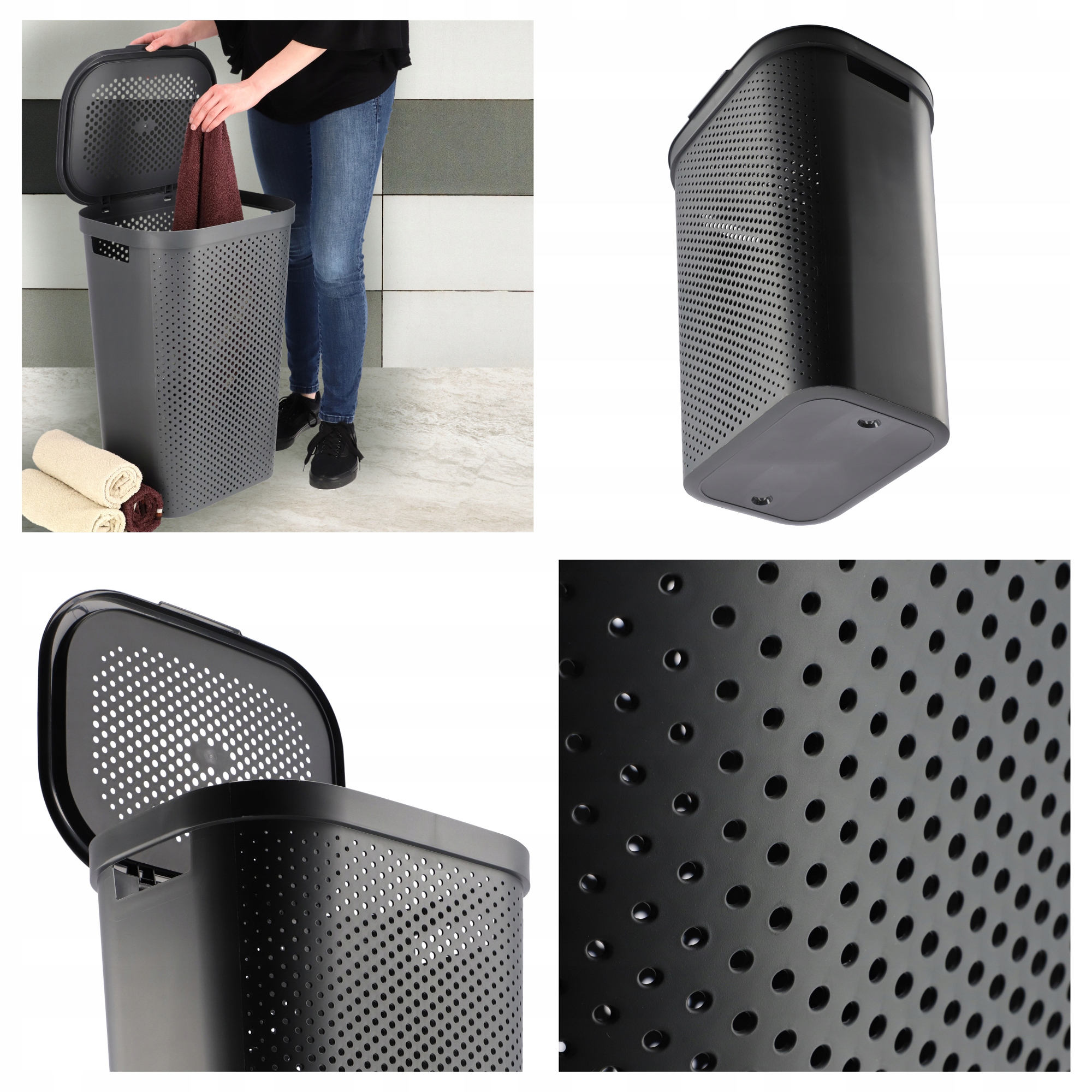 Kosz z pokrywą 60L + pojemnik 40L Curver Infinity ciemnoszary