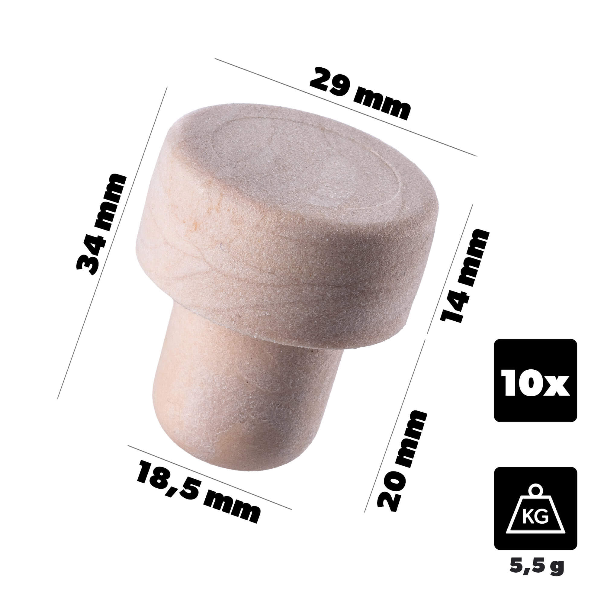Korek do butelki na wino Velletri grzybek syntetyczny 18.5mm 10 szt.