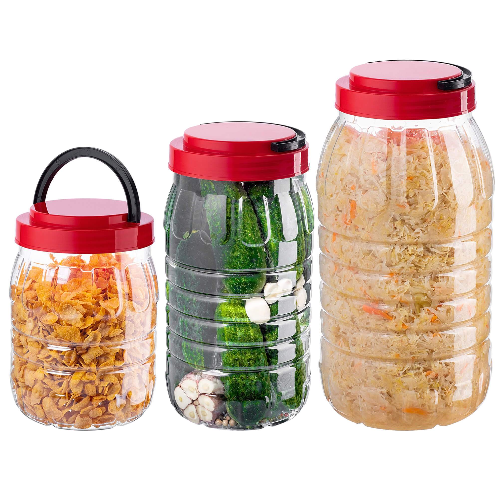 Słoik PET z zakrętką i uchwytem Riccia uniwersalny 2L + 3L + 5L