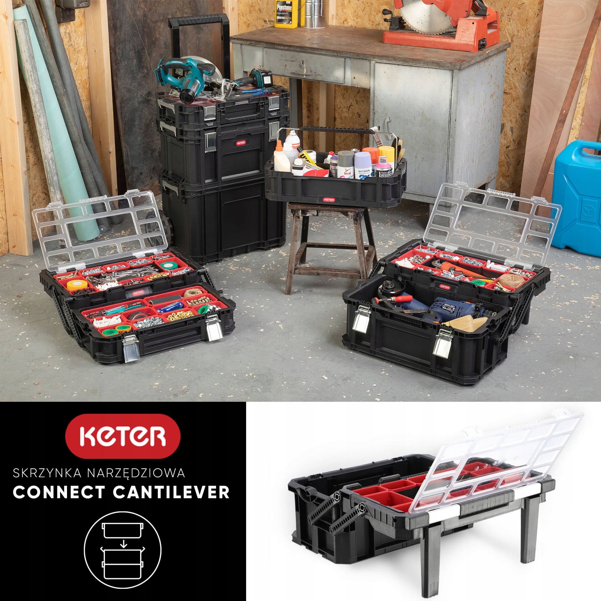 Skrzynka narzędziowa Keter Connect Cantilever, czarna