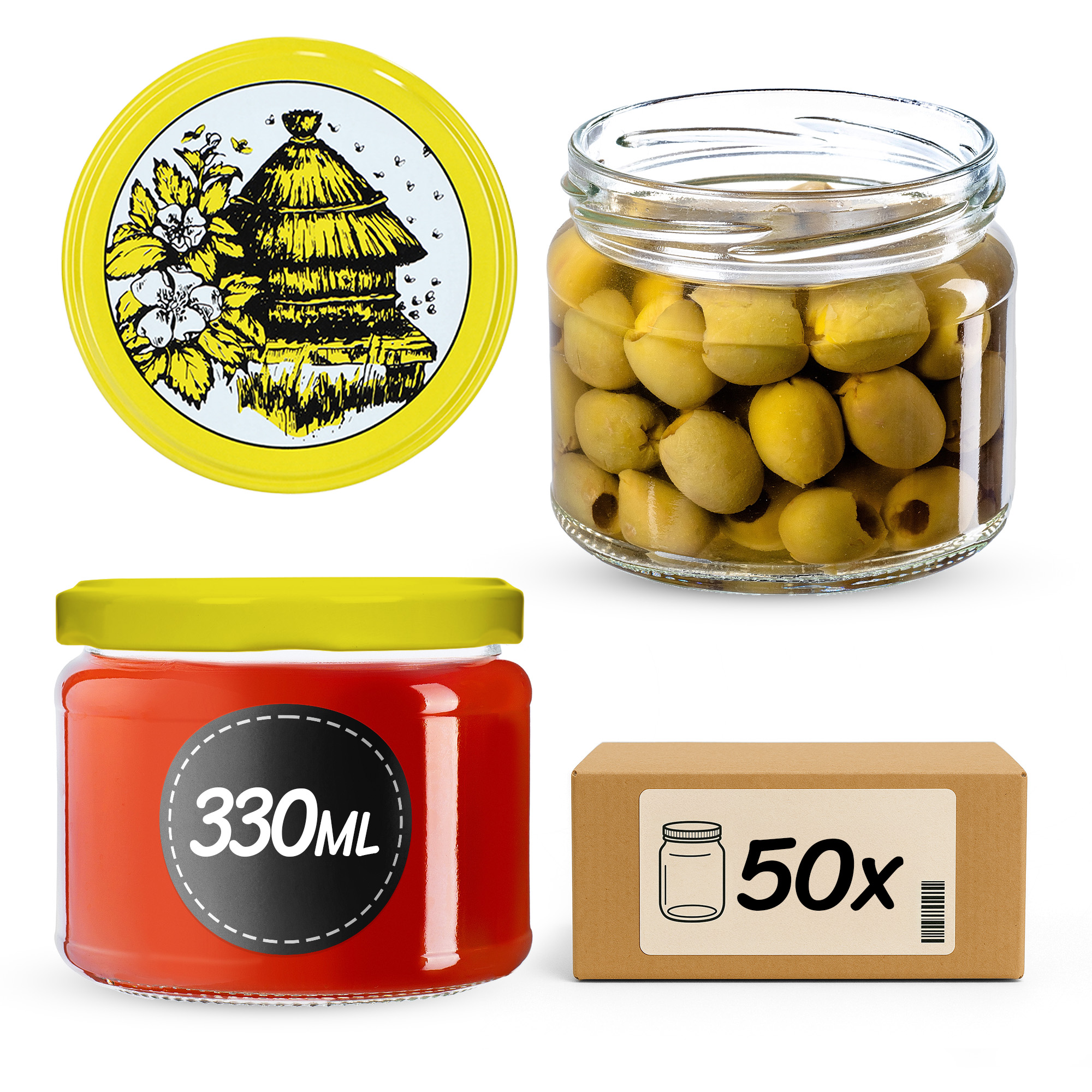 Słoiki Sonka 330ml 50szt 82mm + wieczka "Różowy Groszek"