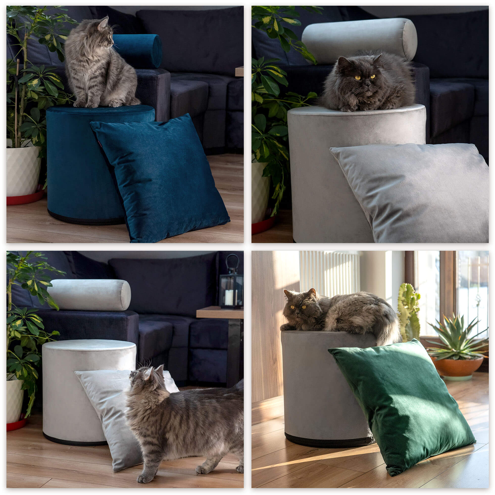 Okrągła pufa welurowa 40 cm, zielona