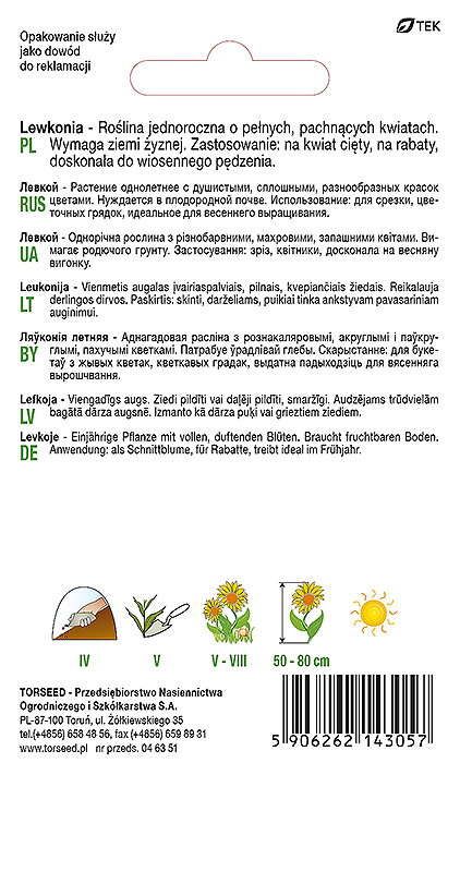 Lewkonia letnia - Matthiola incana annua Excelsior pomarańczowocielista 0,5g
