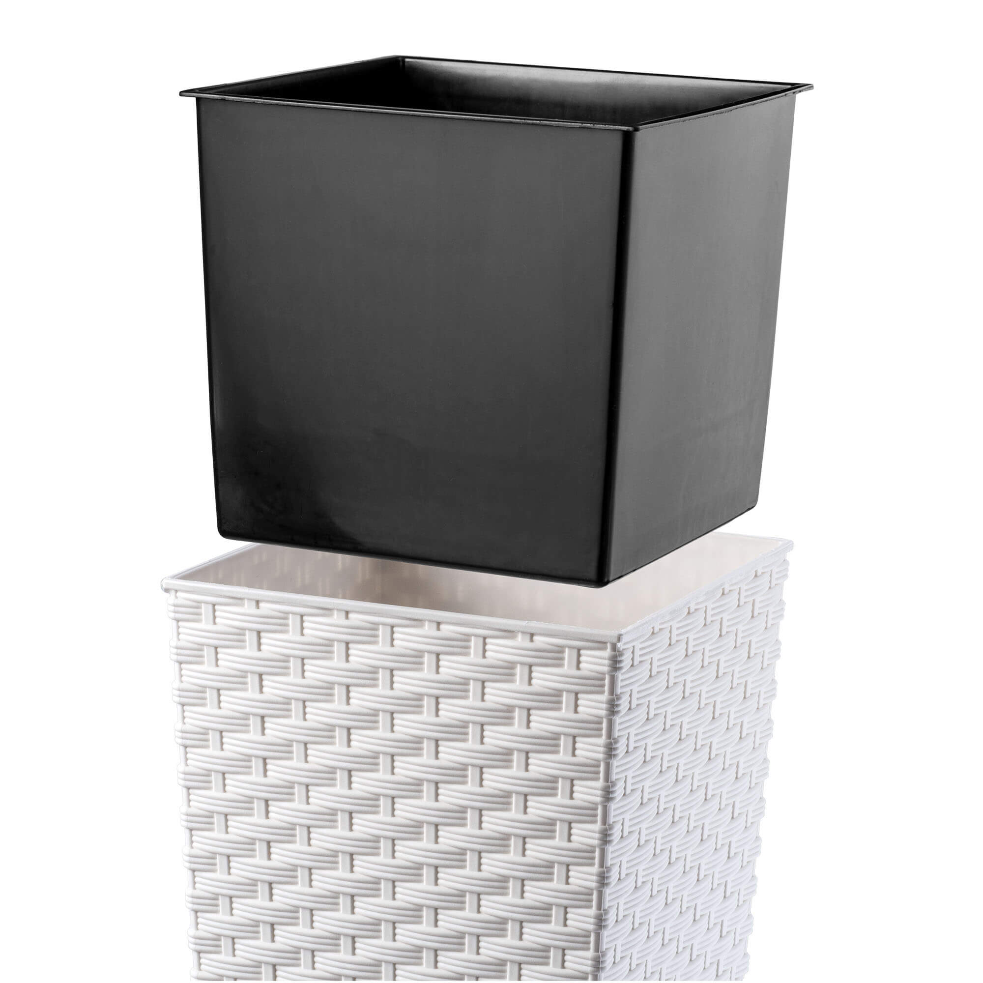 Donica na kwiaty z wkładem Pesaro rattan 25 cm, biała