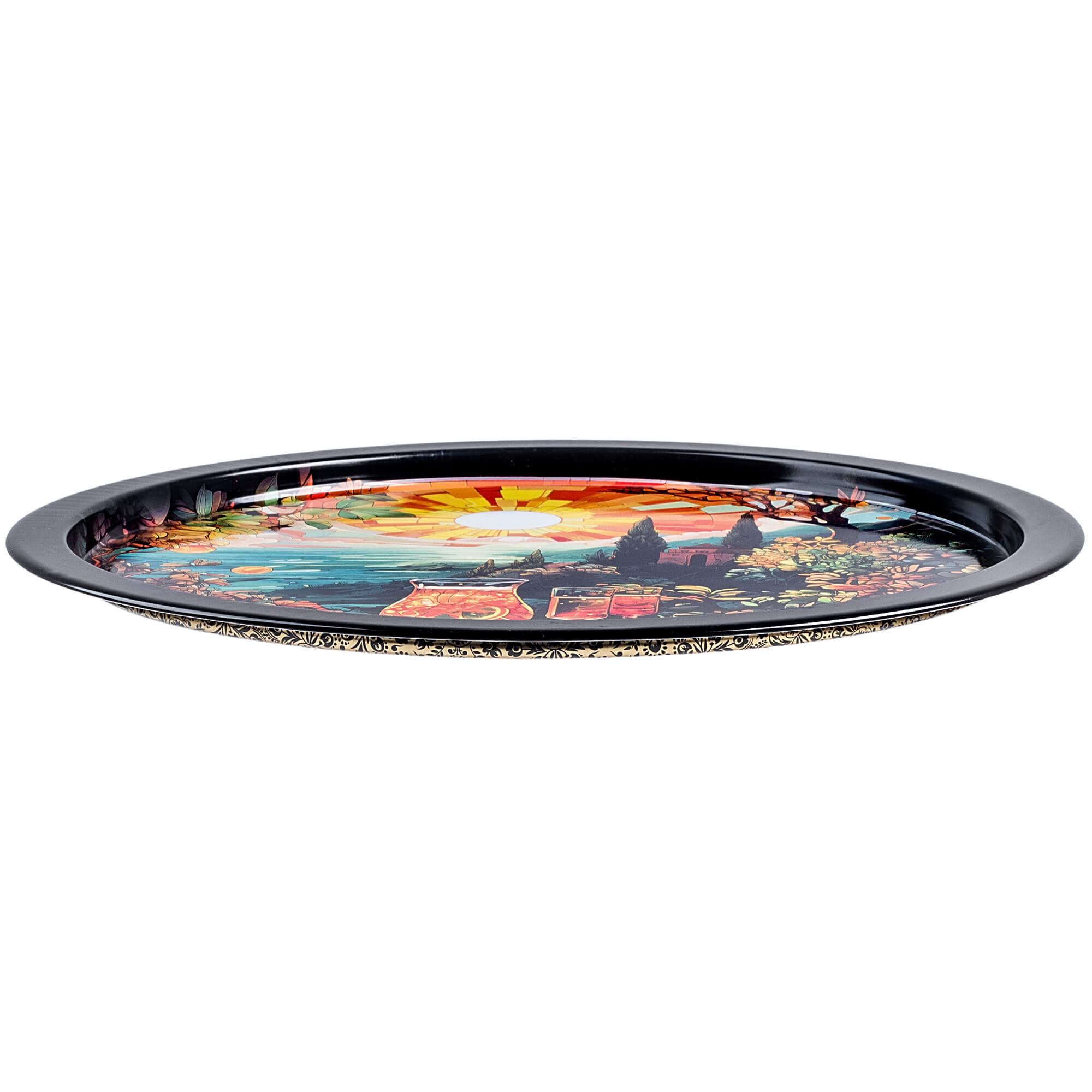 Taca okrągła litografowana Terzone 32.5 cm metalowa "Poranny koktajl"