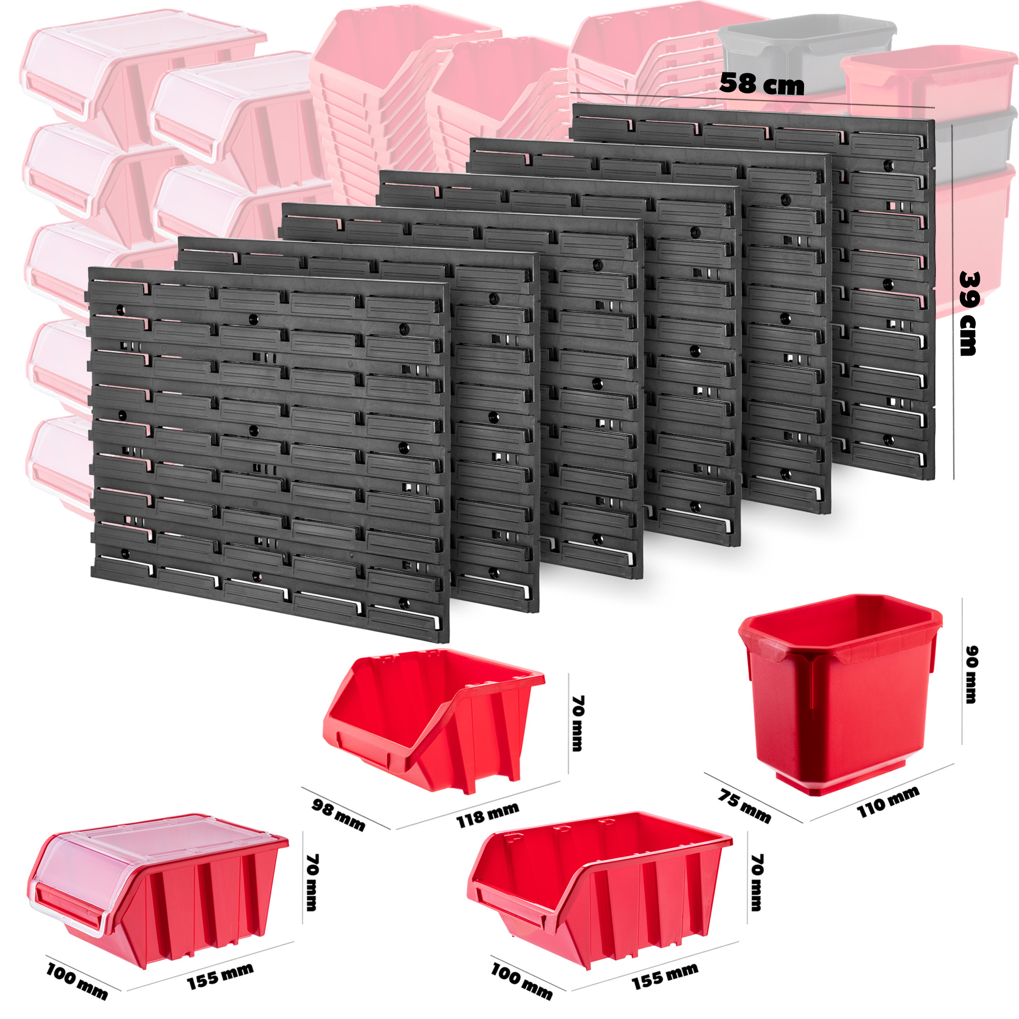 Tablica warsztatowa Lokke 121 elementów 174 x 78 cm, czerwona