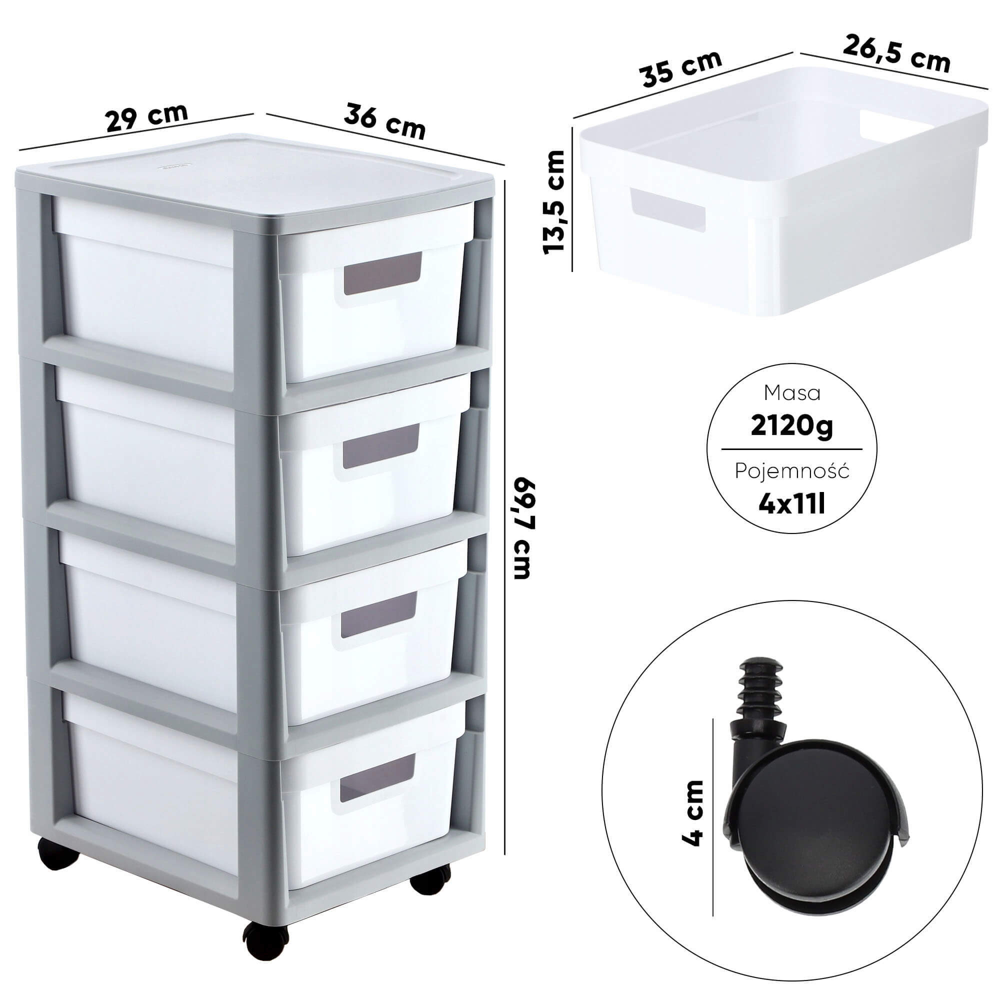 Regał Curver Infinity 4 x 11L biało-szary