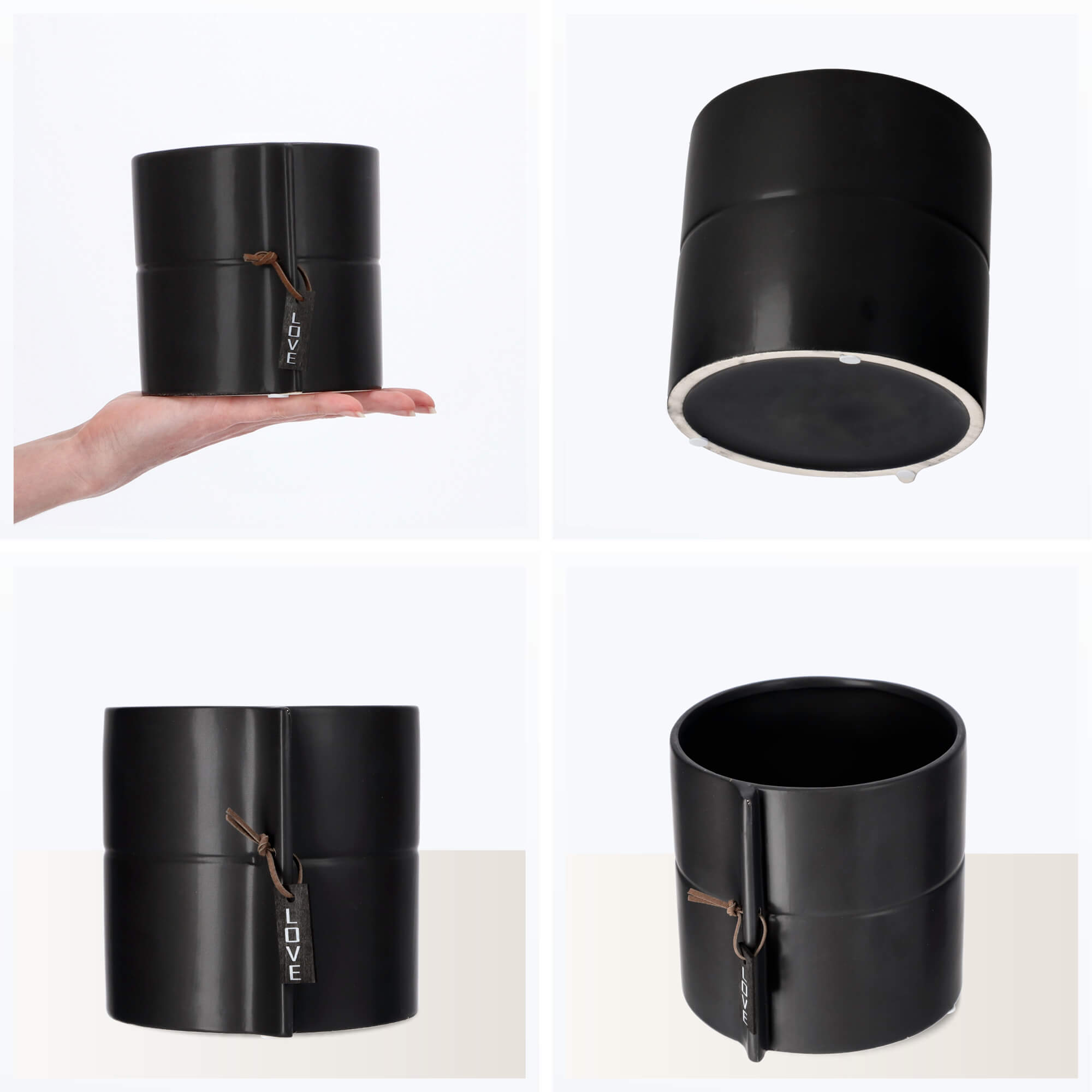 Osłonka na kwiaty Lemps ceramiczna 13 cm, czarna
