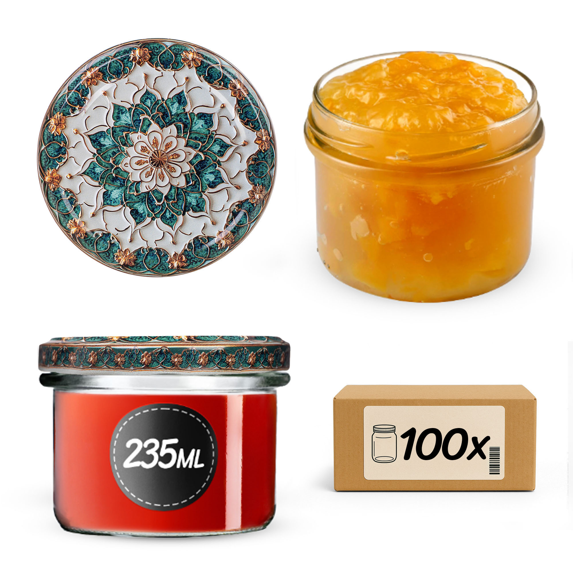 Słoiki na przetwory Tartu 235ml fi82mm 100szt + wieczko Ceramics 1
