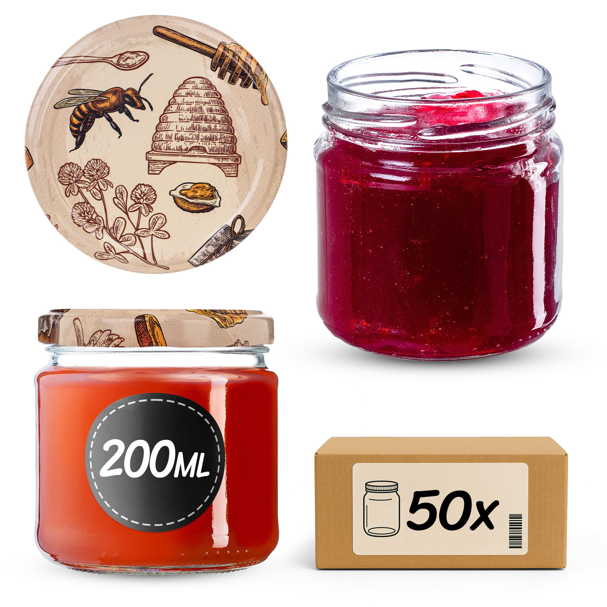 Słoiki na przetwory Lerma 200ml 50szt 66mm + wieczka "Ul"