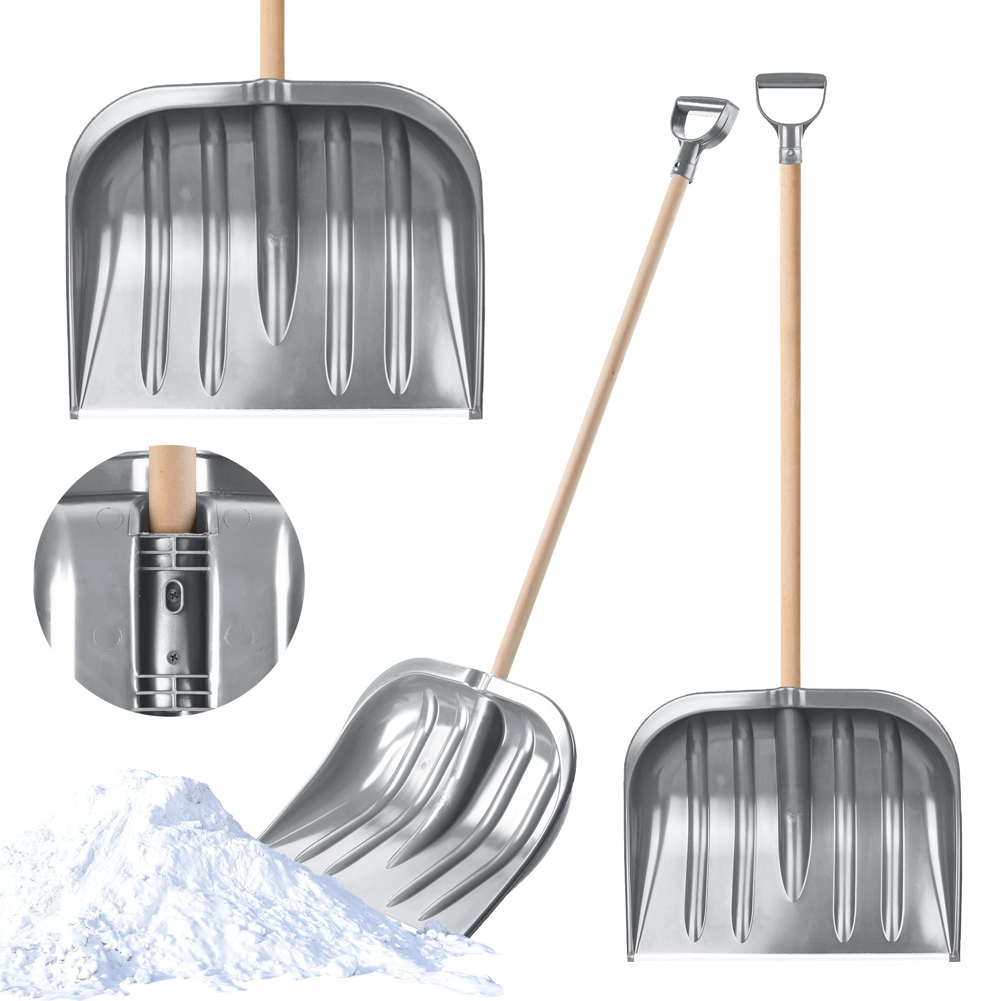 Zestaw łopat do odśnieżania śniegu trzonek drewniany srebrna 2szt