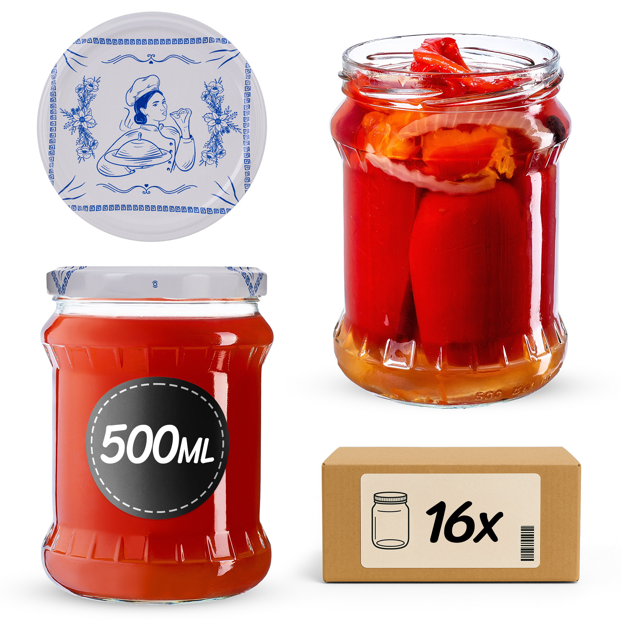 Słoiki na przetwory Kisko 500ml fi82mm 16szt + wieczko Makatka