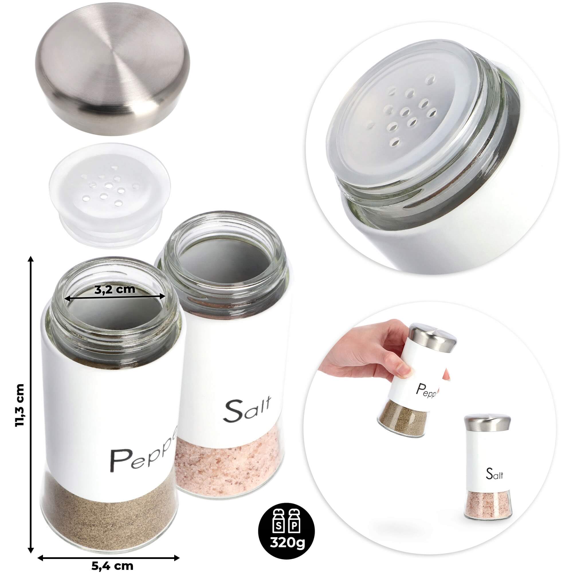 Przyprawniki do soli i pieprzu Force białe 150 ml 2 szt.