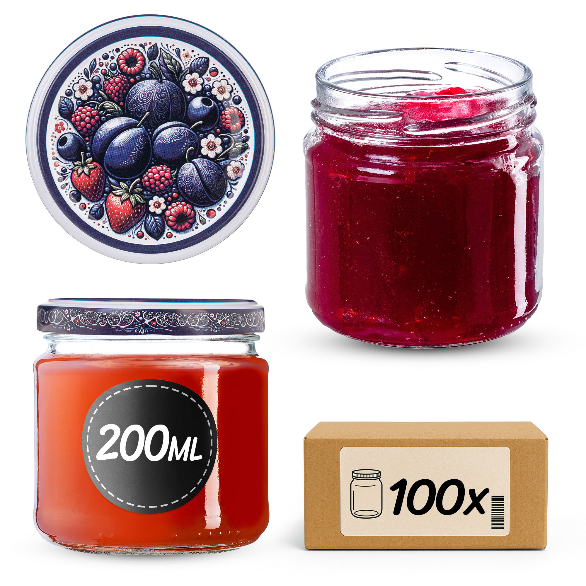 Słoiki na przetwory Lerma 200ml 100szt 66mm + wieczka "Owocowy bukiet"
