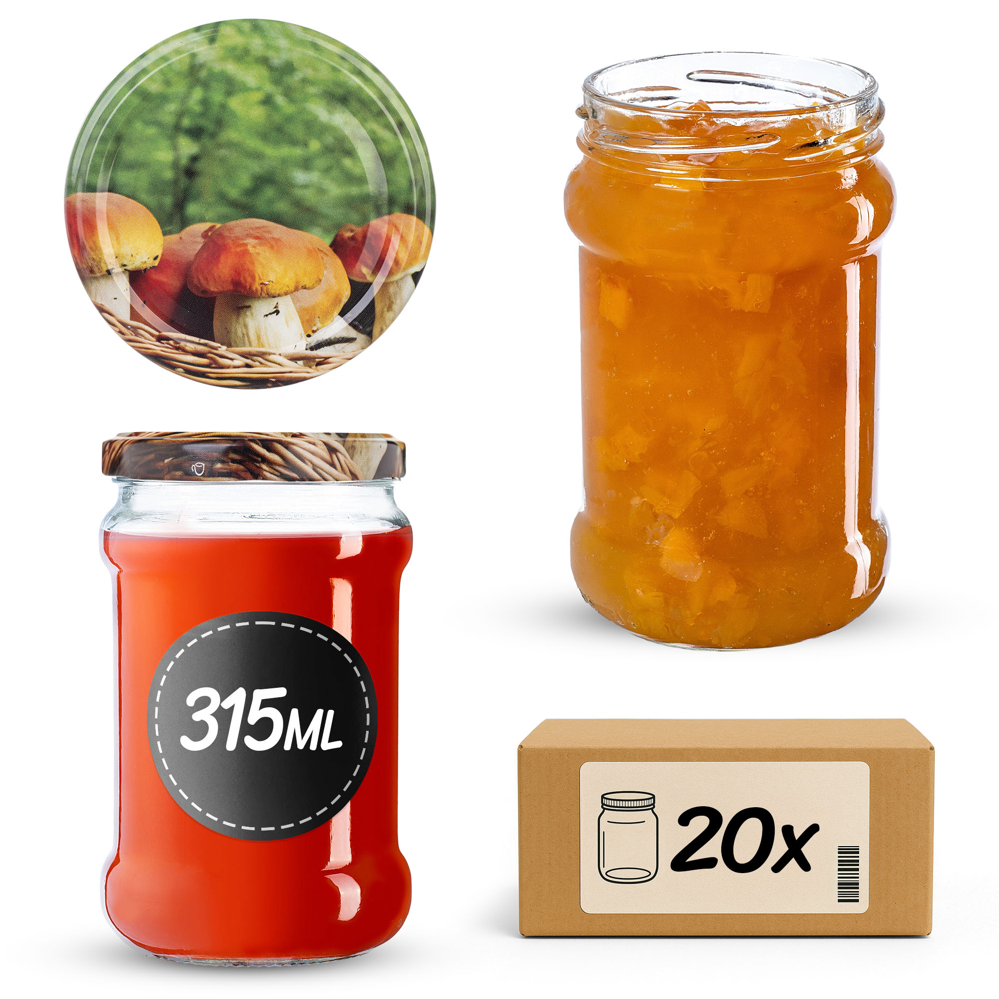 Słoiki na przetwory Seno 315ml fi66mm 20szt + wieczko Grzyby kosz