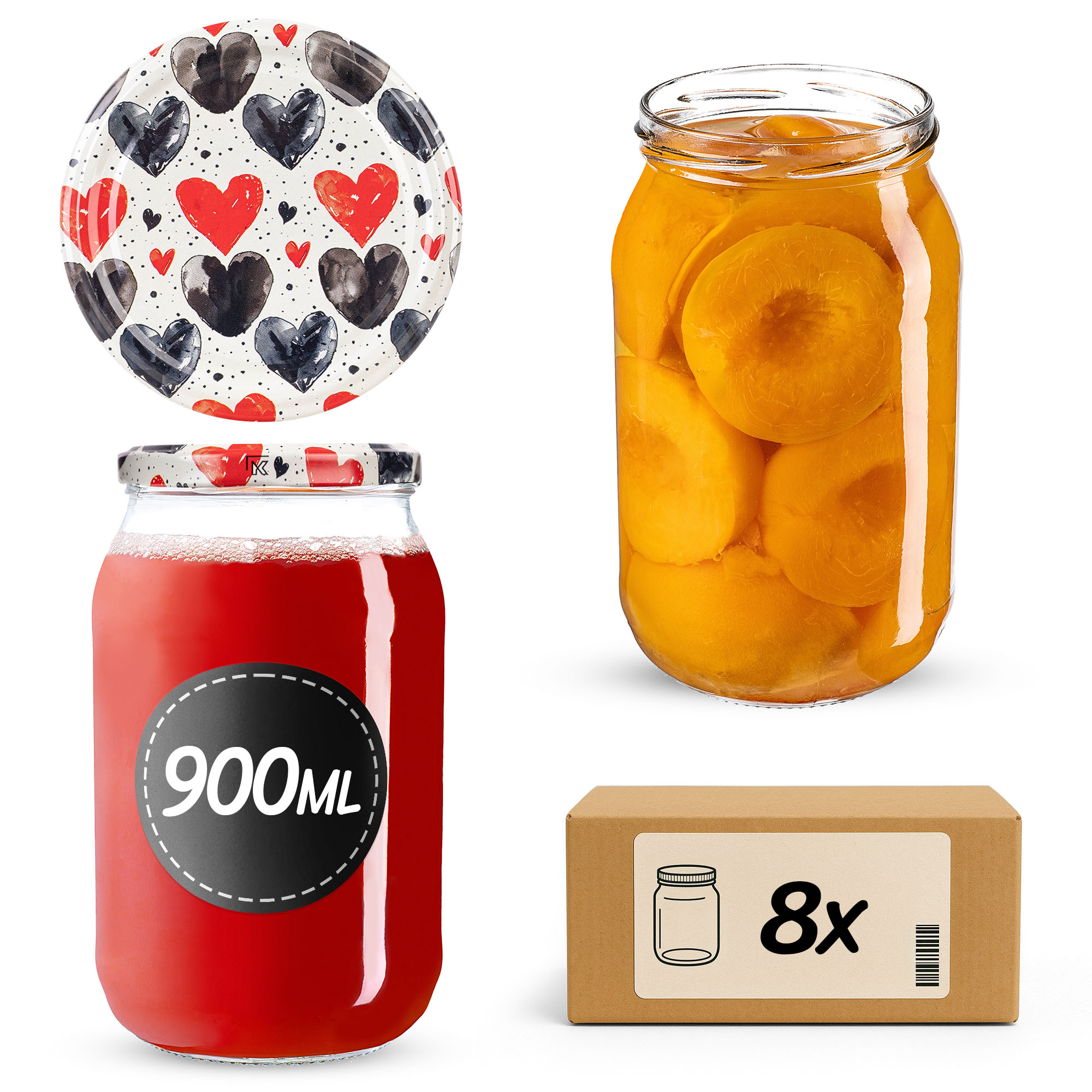 Słoiki na przetwory Simo 900ml fi82mm 8szt + wieczko Serca
