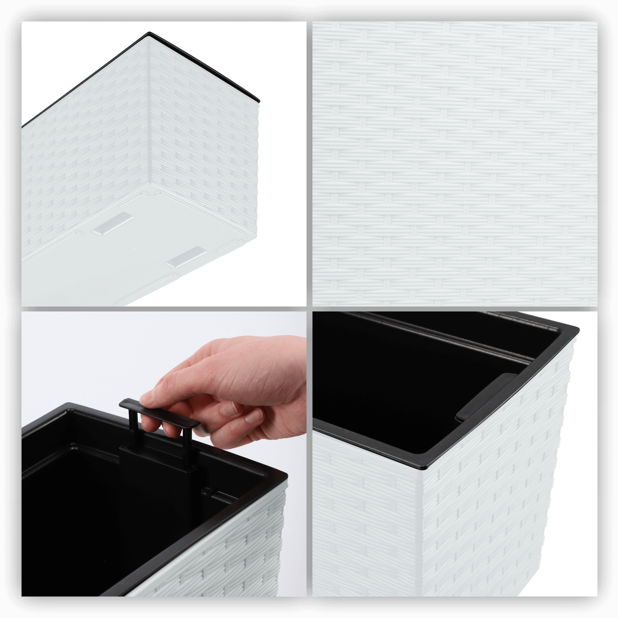 Doniczka balkonowa rattan z wkładem Murano 56 x 19 cm, biała