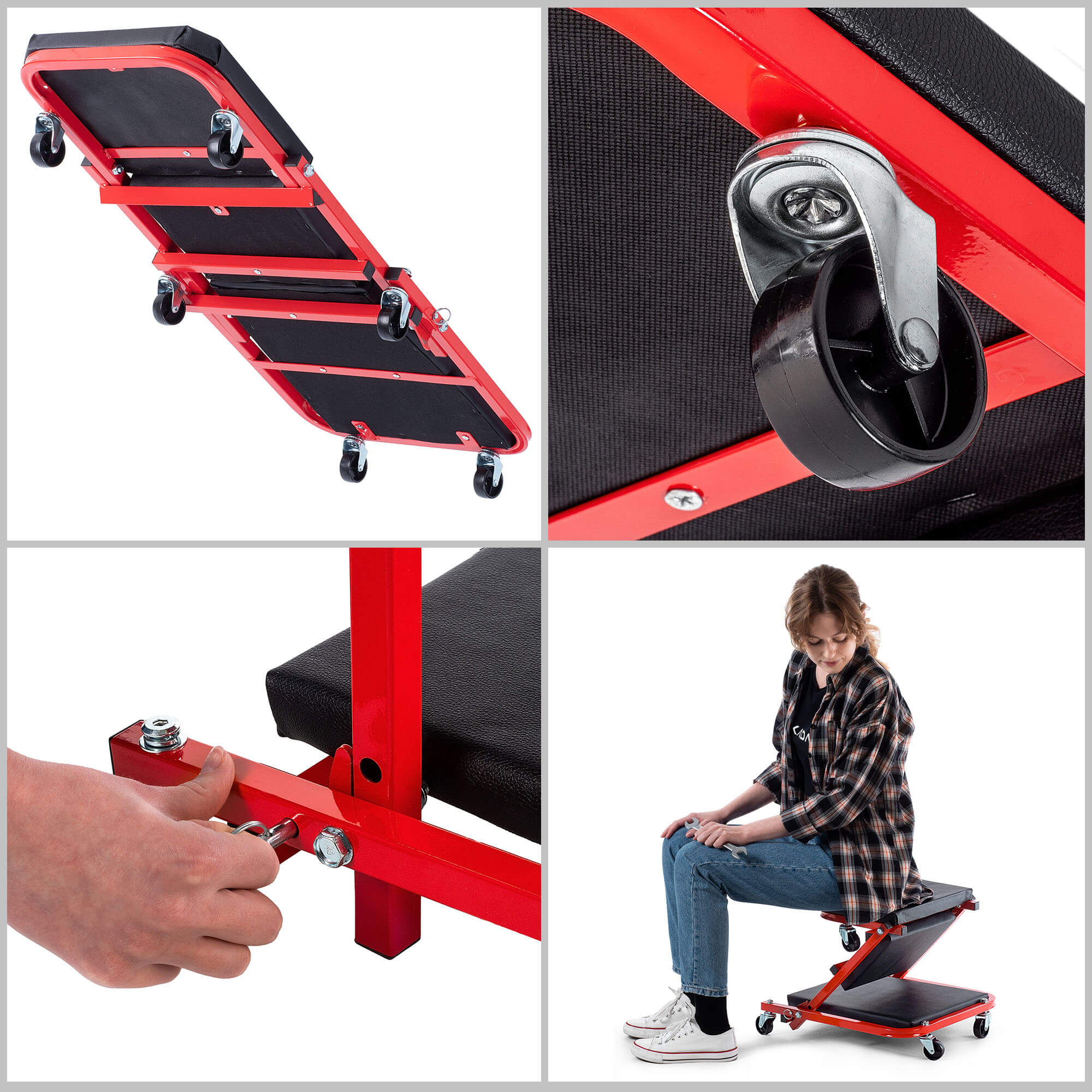 Składane siedzisko warsztatowe Auxon 91 x 42 cm czarno-czerwone