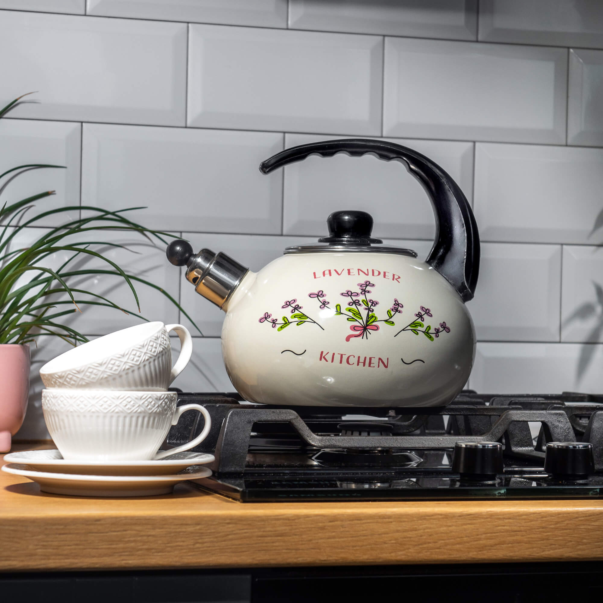 Czajnik emaliowany z gwizdkiem 2.2L, lawenda