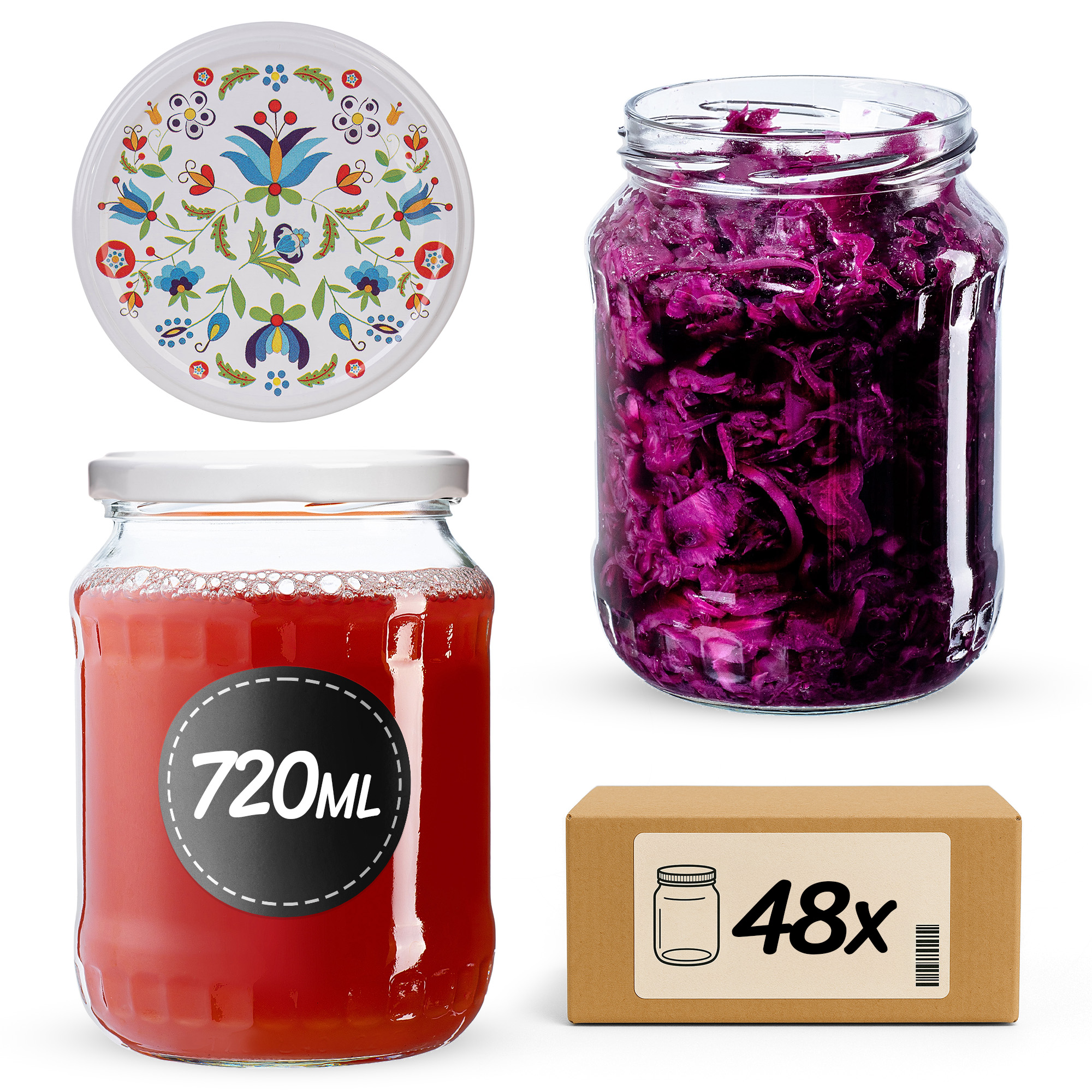 Słoiki na przetwory Jukka 720ml fi82mm 48szt + wieczko Kaszuby