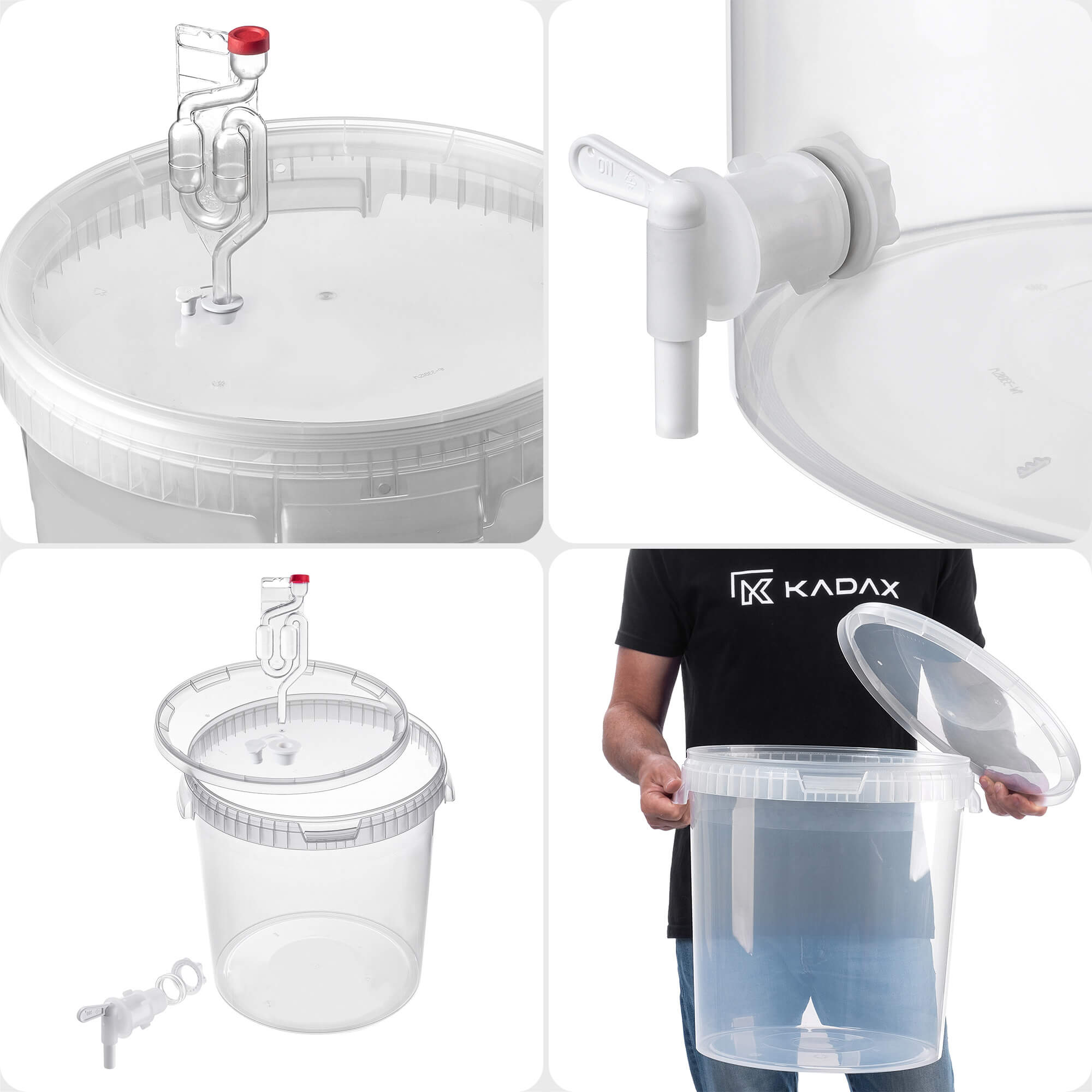 Pojemnik fermentacyjny Acerra z pokrywą 33L transparentny + kran + korek + rurka fermentacyjna