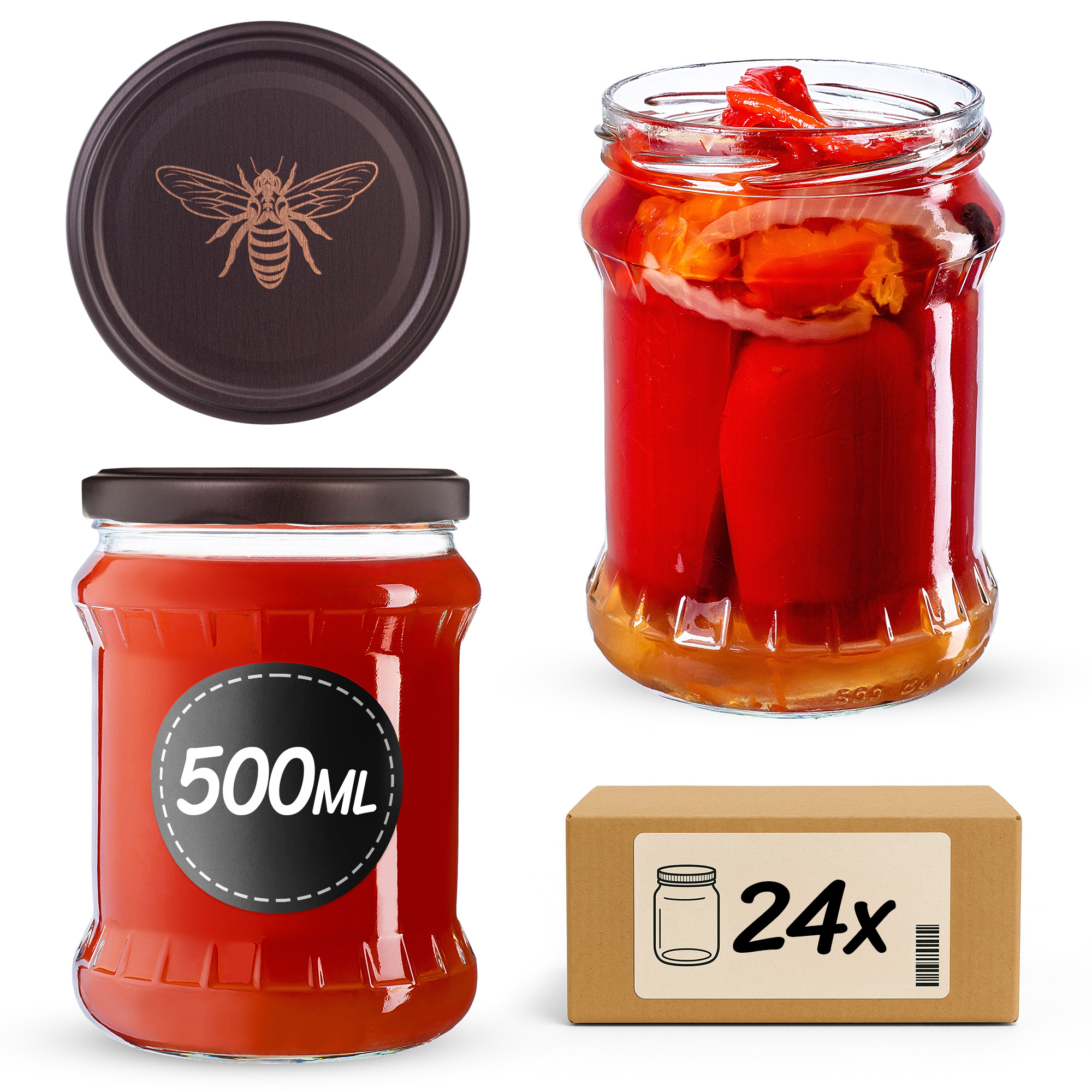 Słoiki na przetwory Kisko 500ml fi82mm 24szt + wieczko Pszczoła