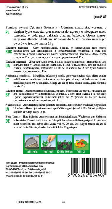 Pomidor pod osłony i do gruntu (odmiana czereśniowa) Cytrynek Groniasty 0,1g