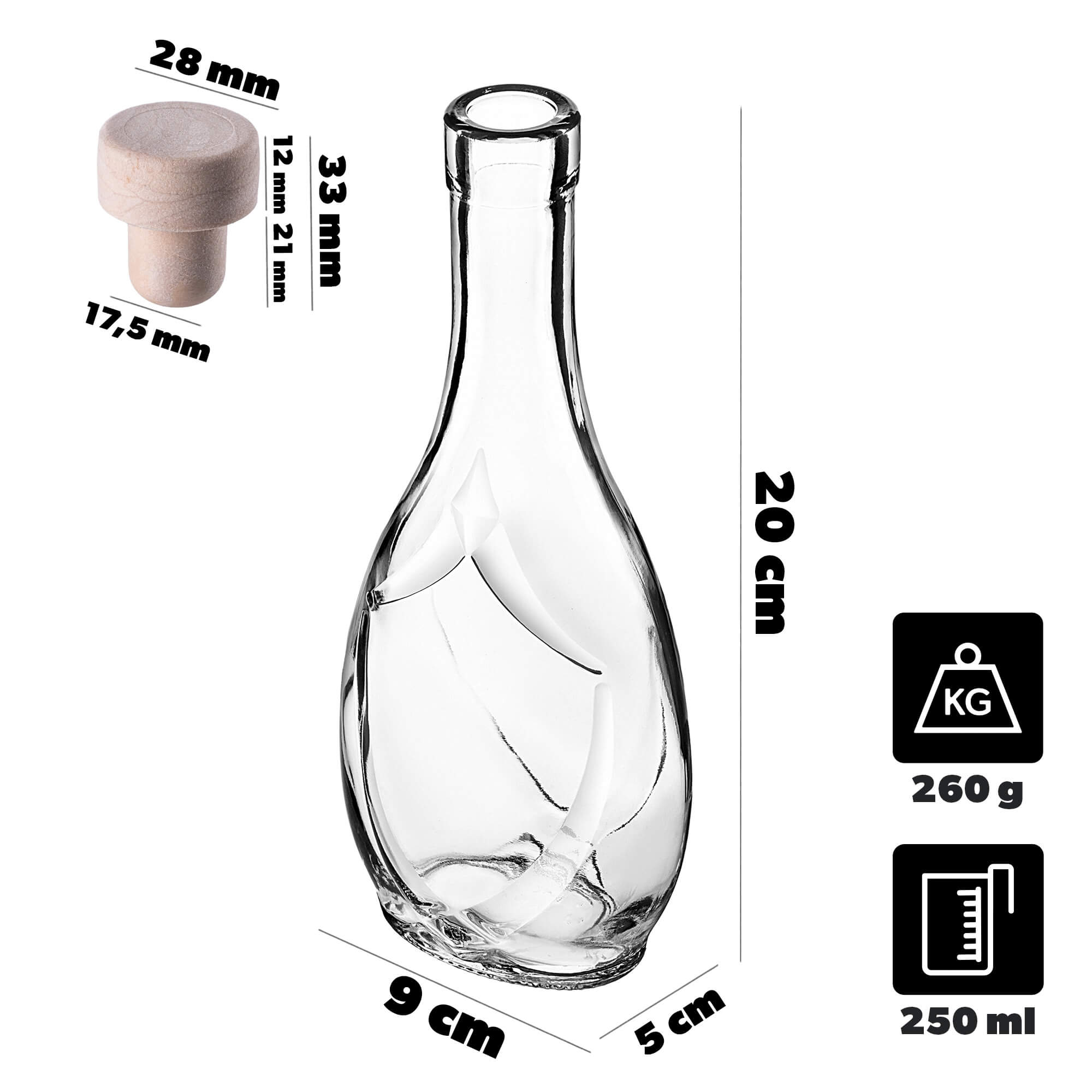 Szklana butelka na nalewkę Icona 250ml z korkiem syntetycznym 1 szt.