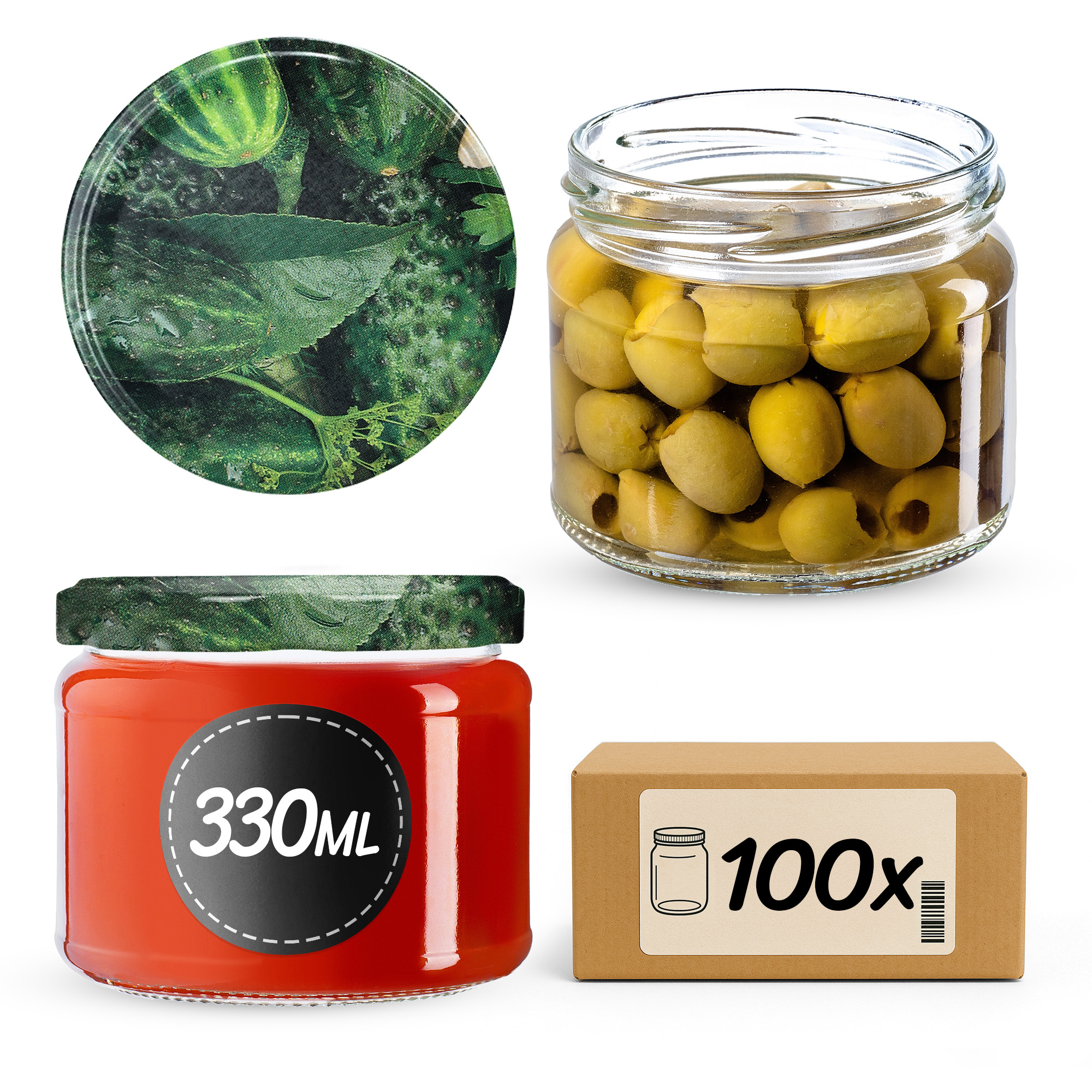 Słoiki na przetwory Sonka 330ml 100szt 82mm + wieczka "Ogórk II"