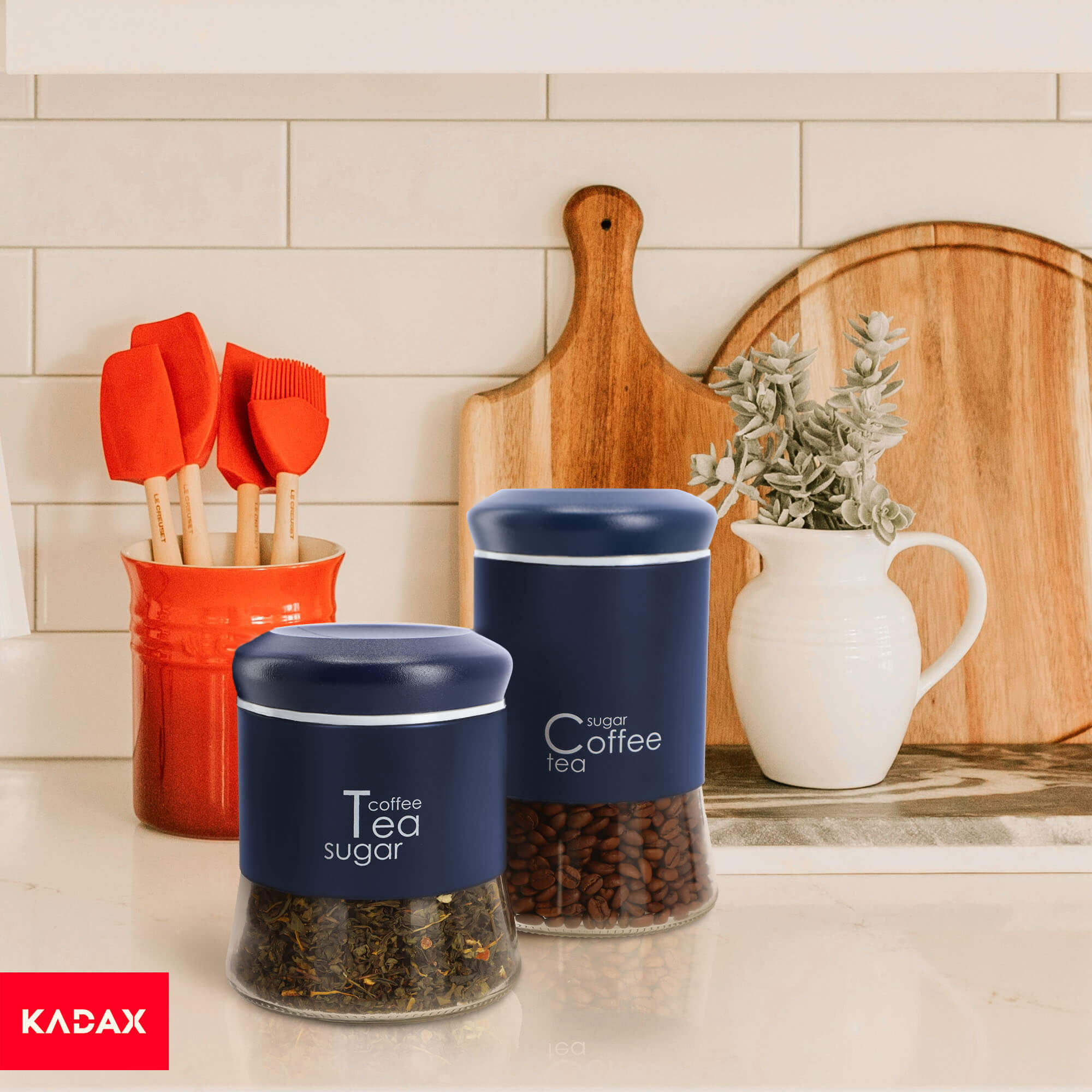 Pojemnik szklany na herbatę 13 x 11 cm, granatowy