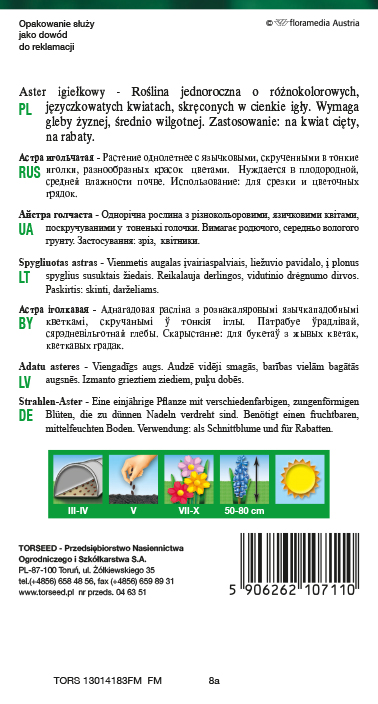 Aster wysoki igiełkowy - Callistephus chiń. fl.pl mieszanka 1g