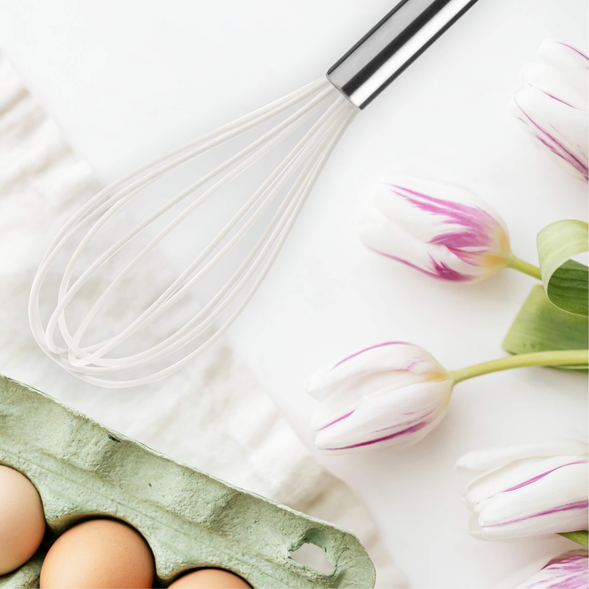 Silikonowy ubijak do piany 26 cm, biały