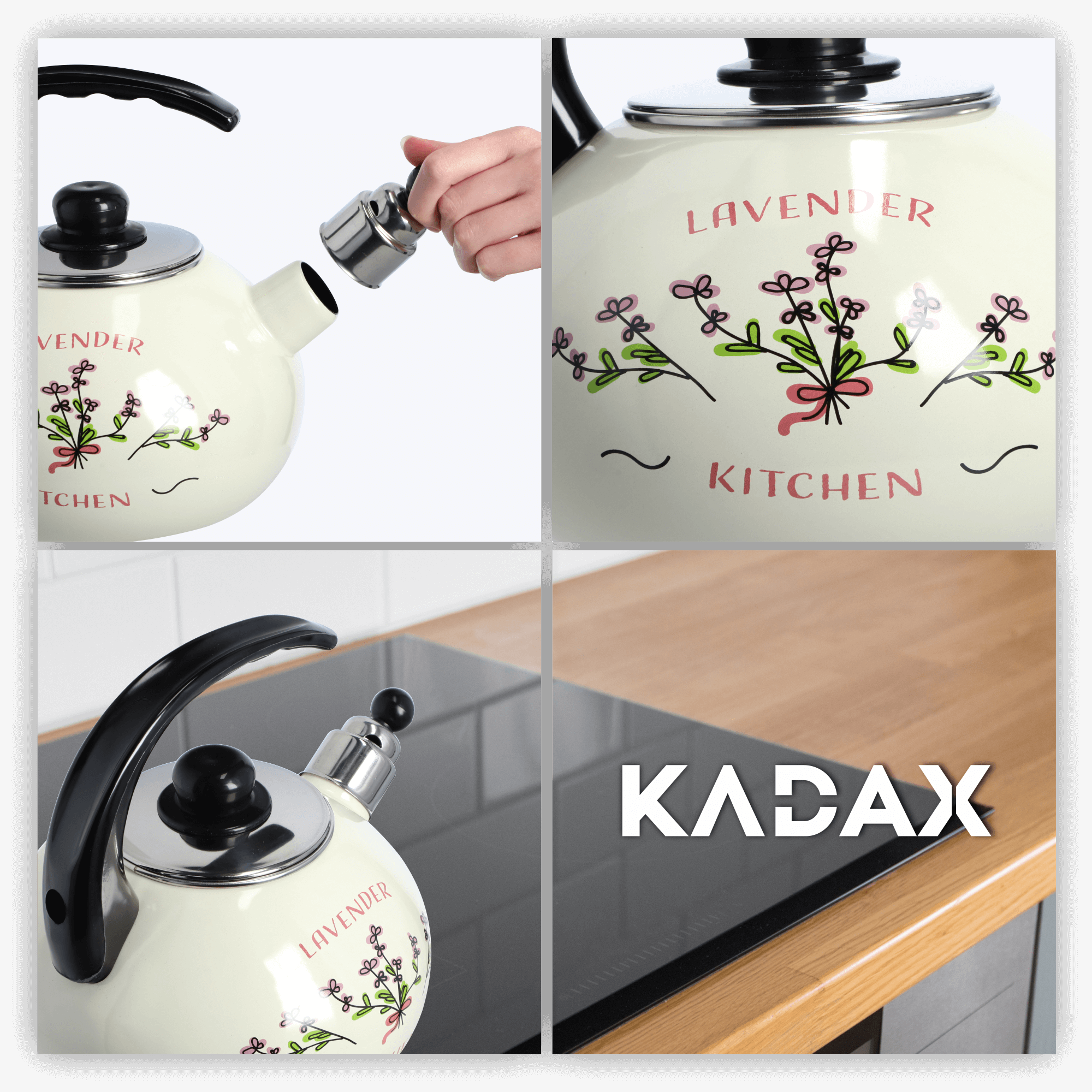 Czajnik emaliowany z gwizdkiem 2.2L, lawenda