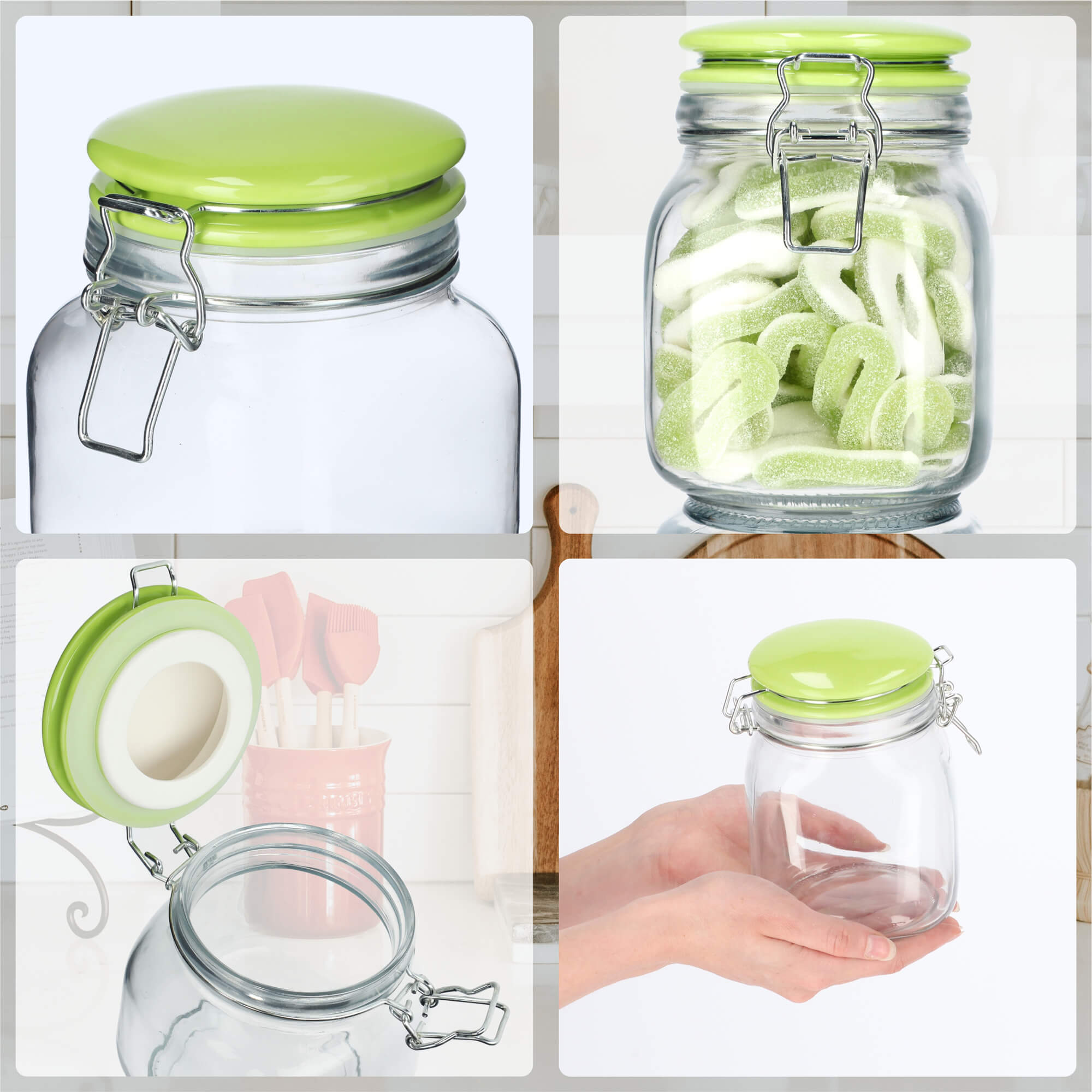 Słój hermetyczny z ceramiczną pokrywką 1L, zielony