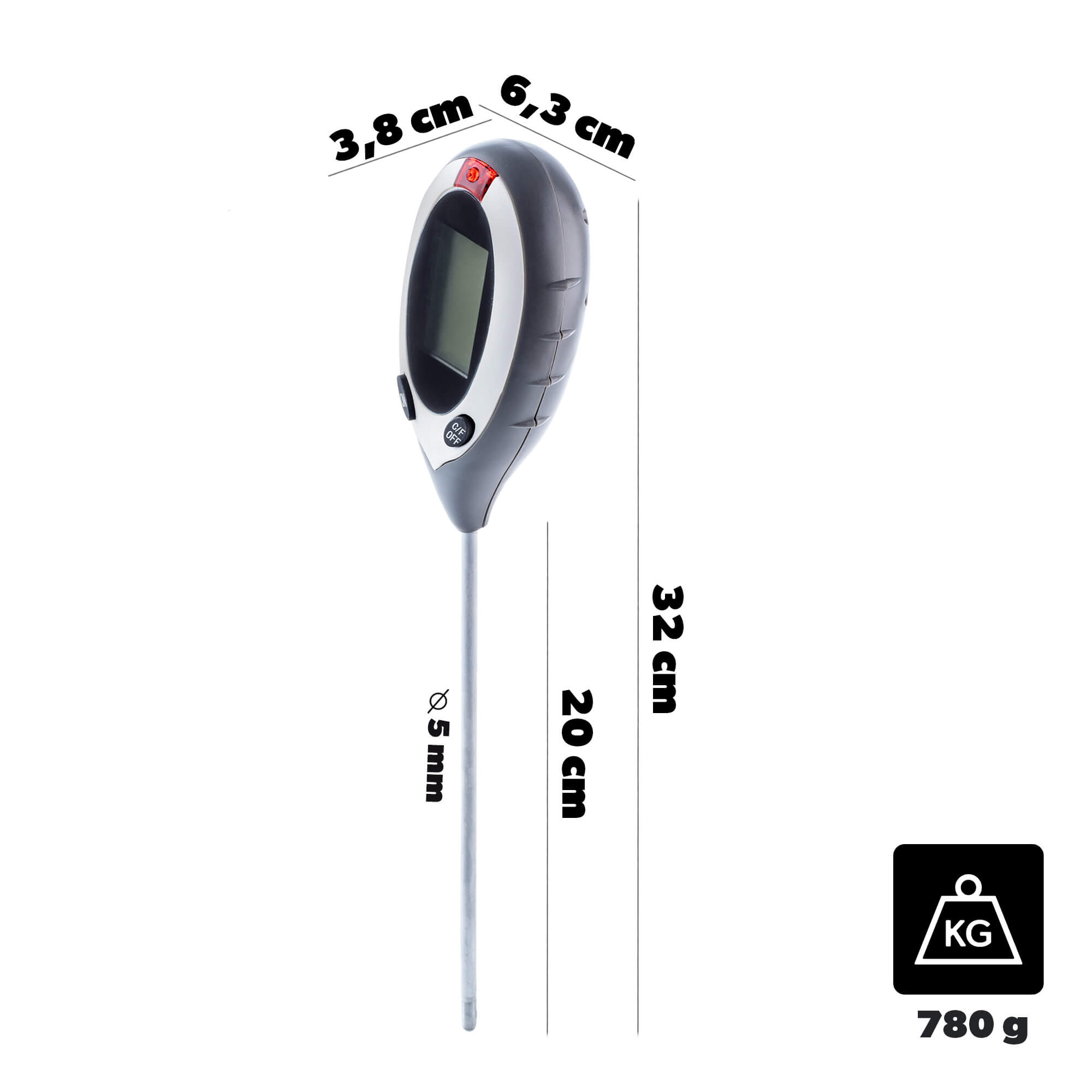 Miernik kwasowości, wilgotności, nasłonecznienia i temperatury gleby 4w1 Meaux z wyświetlaczem LCD