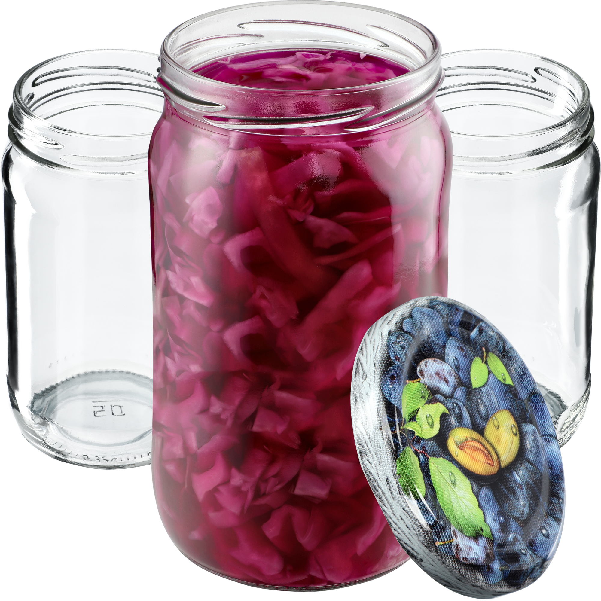 Słoiki na przetwory Gera 350ml fi66mm 20szt + wieczka "Śliwki"