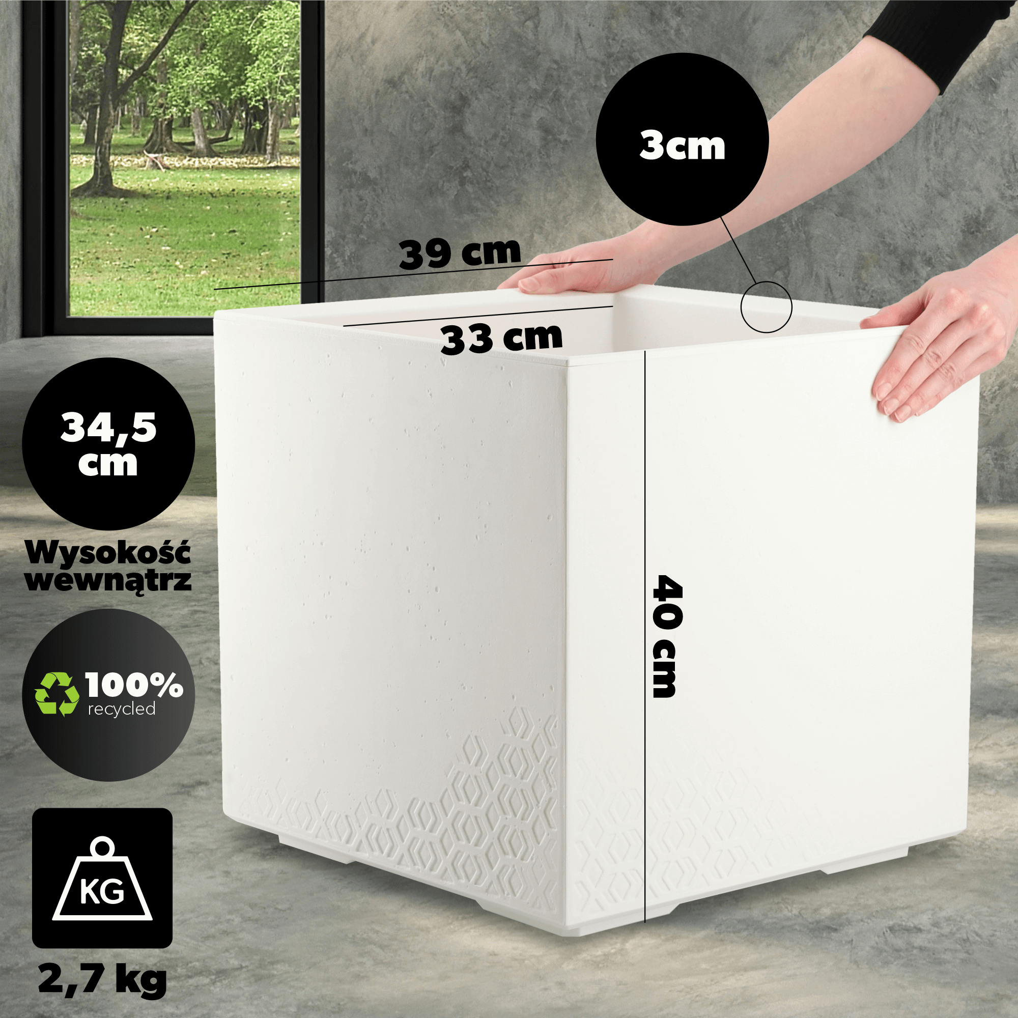 Donica Sore na kółkach „Beton" 40cm biała