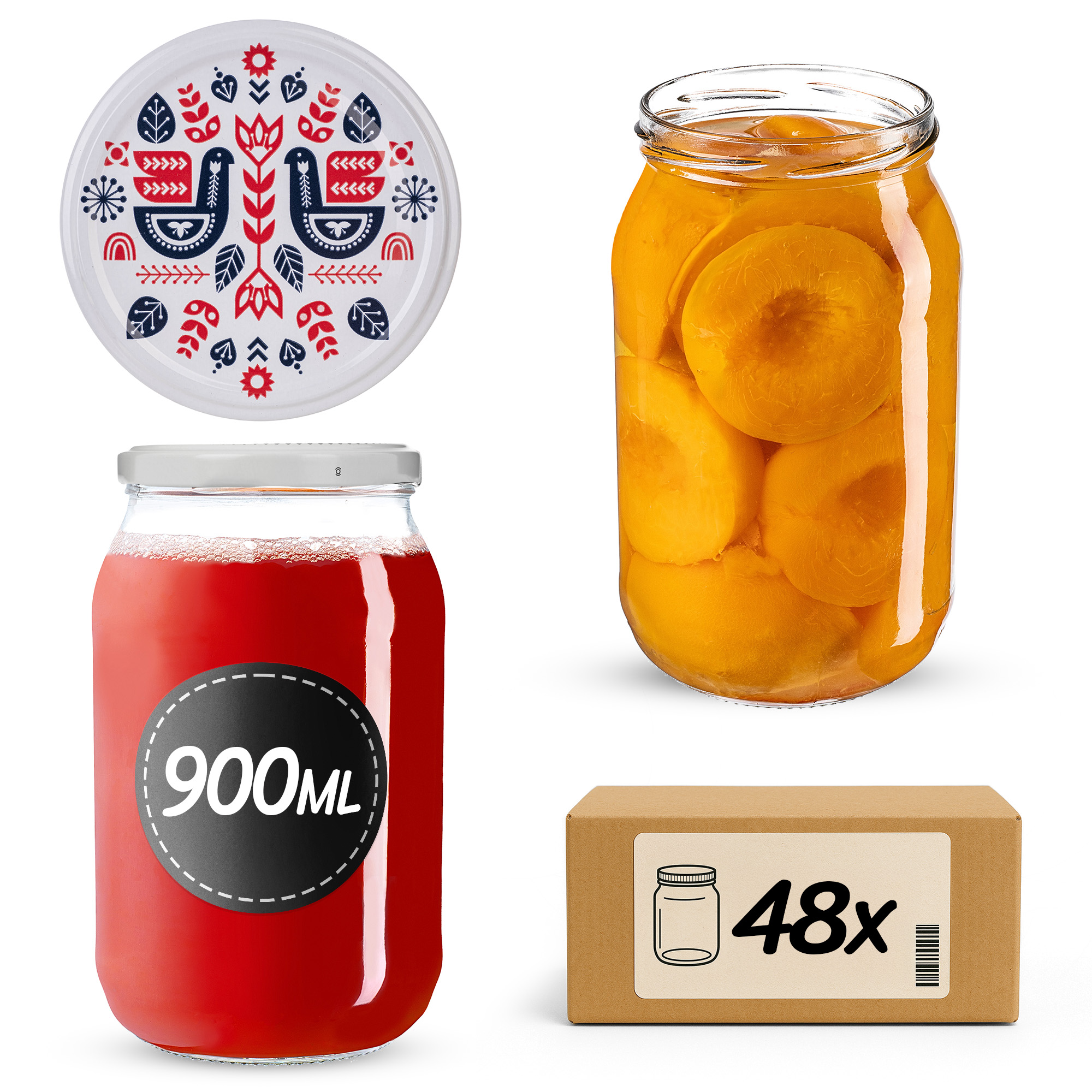 Słoiki na przetwory Simo 900ml fi82mm 48szt + wieczko Kurpie
