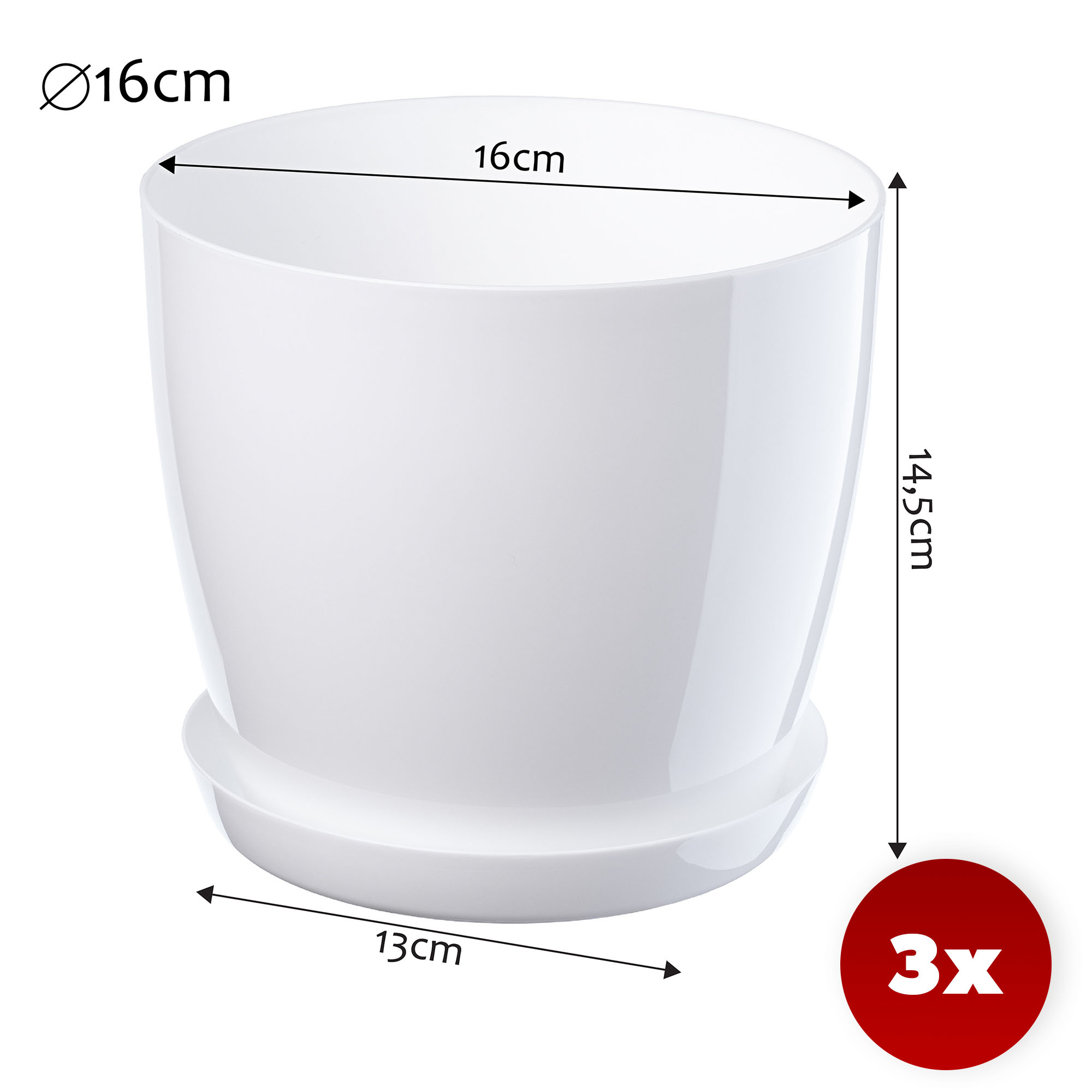 Doniczka Agen z podstawką biała 16 cm, 3 szt.