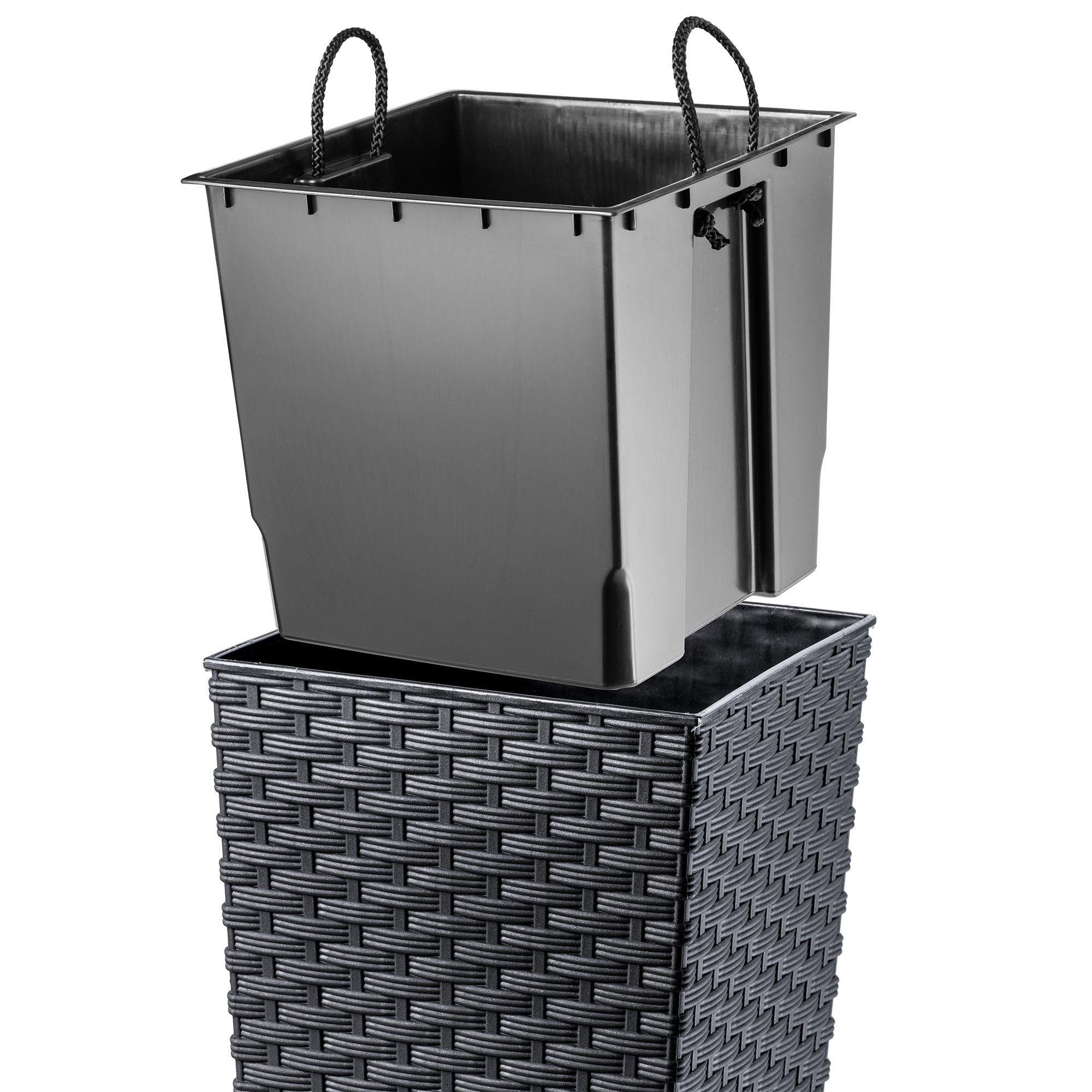 Donica z wkładem rattan Pesaro 19 cm, grafit