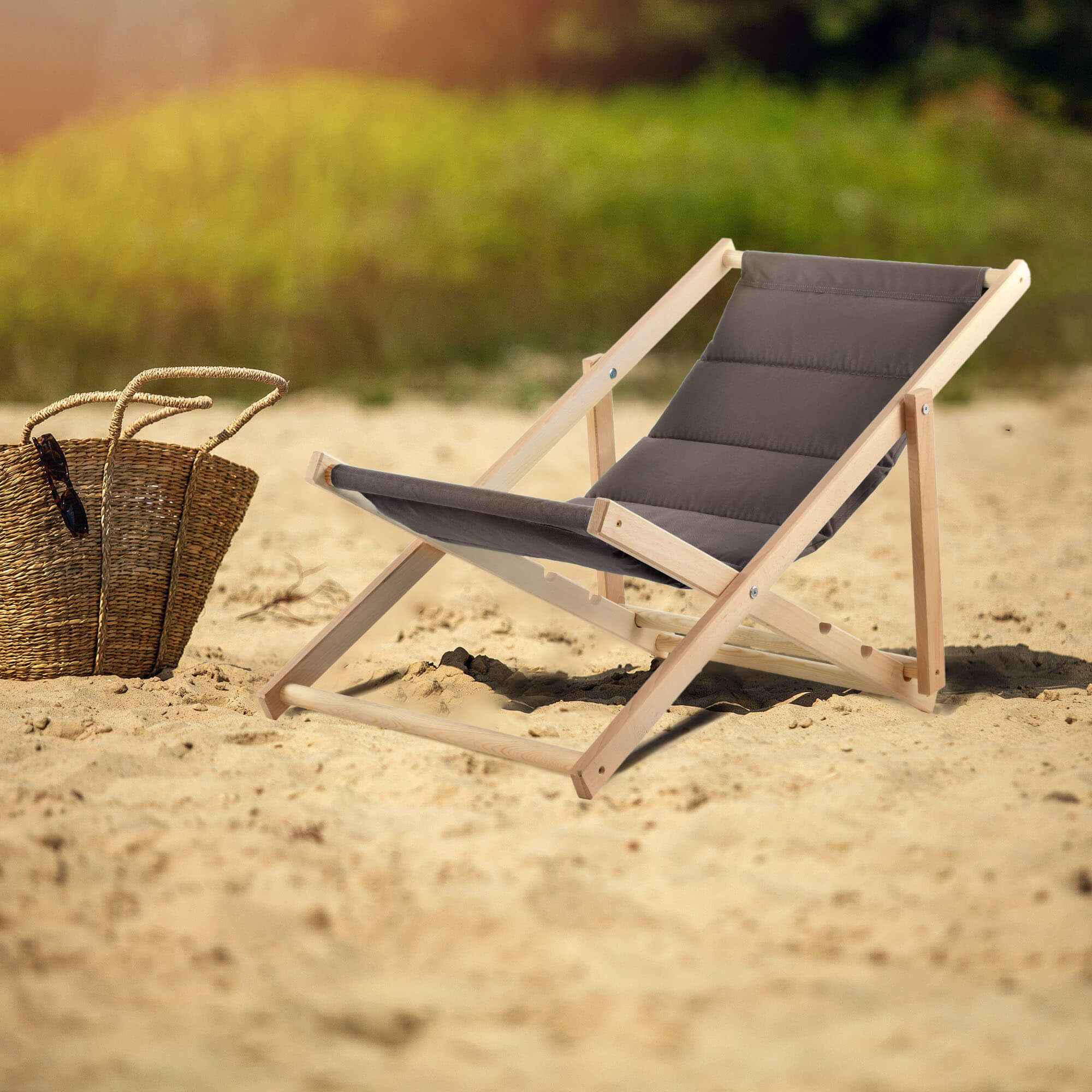 Leżak drewniany Troia, szary