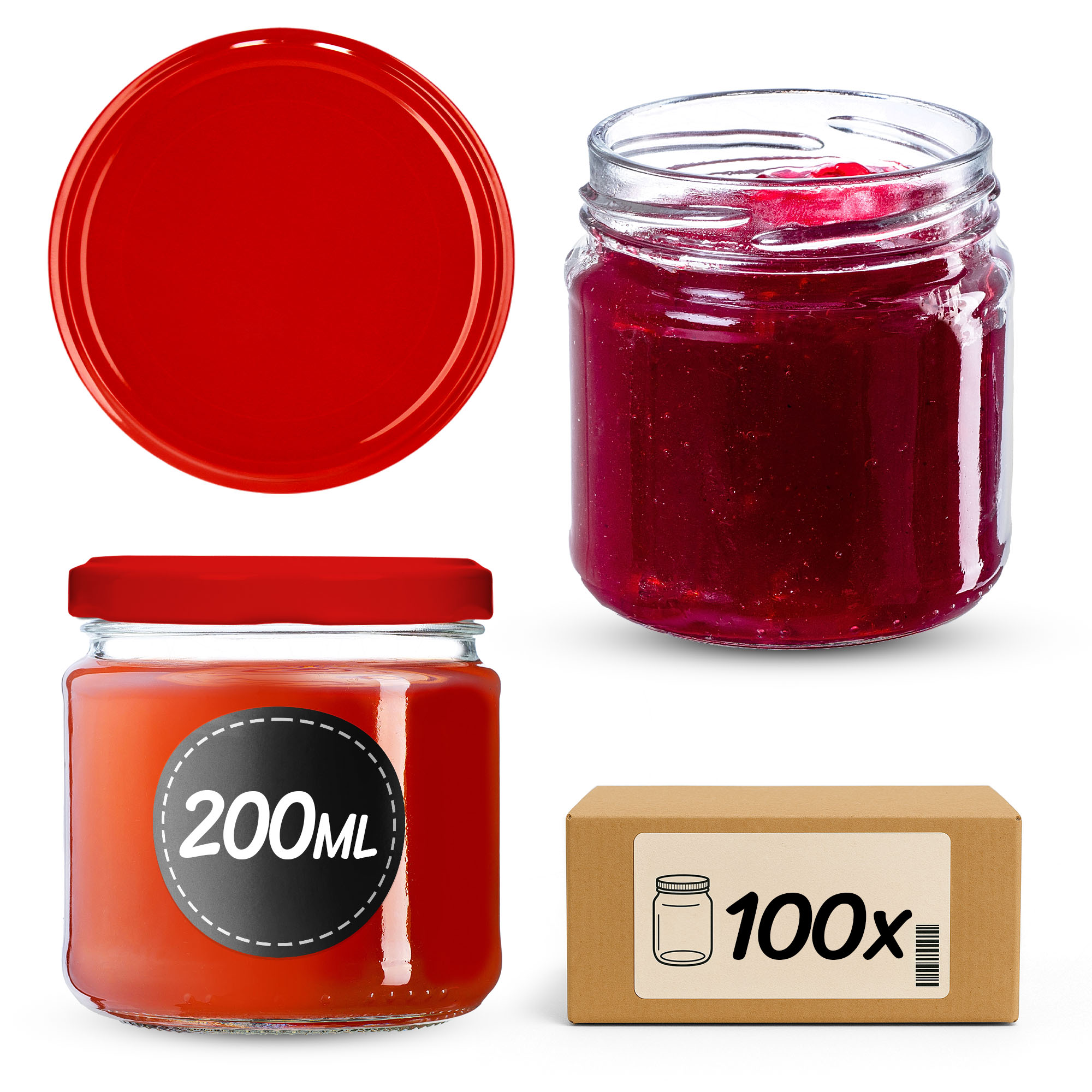 Słoiki na przetwory Lerma 200ml 100szt 66mm + wieczka czerwone