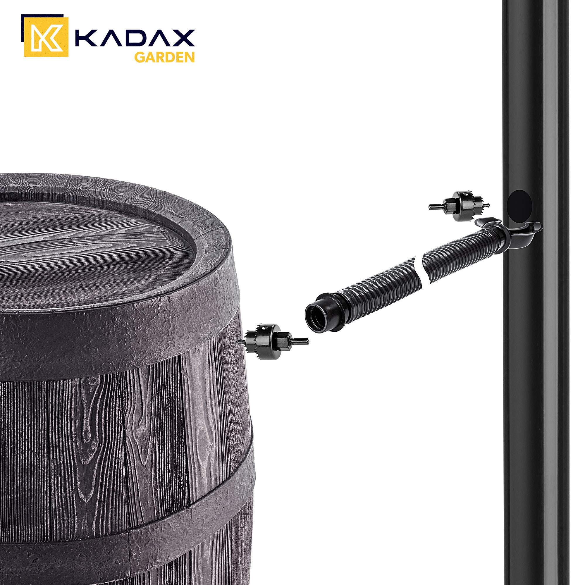 Zbiornik, beczka na deszczówkę Talais 250L + zestaw przyłączeniowy brąz