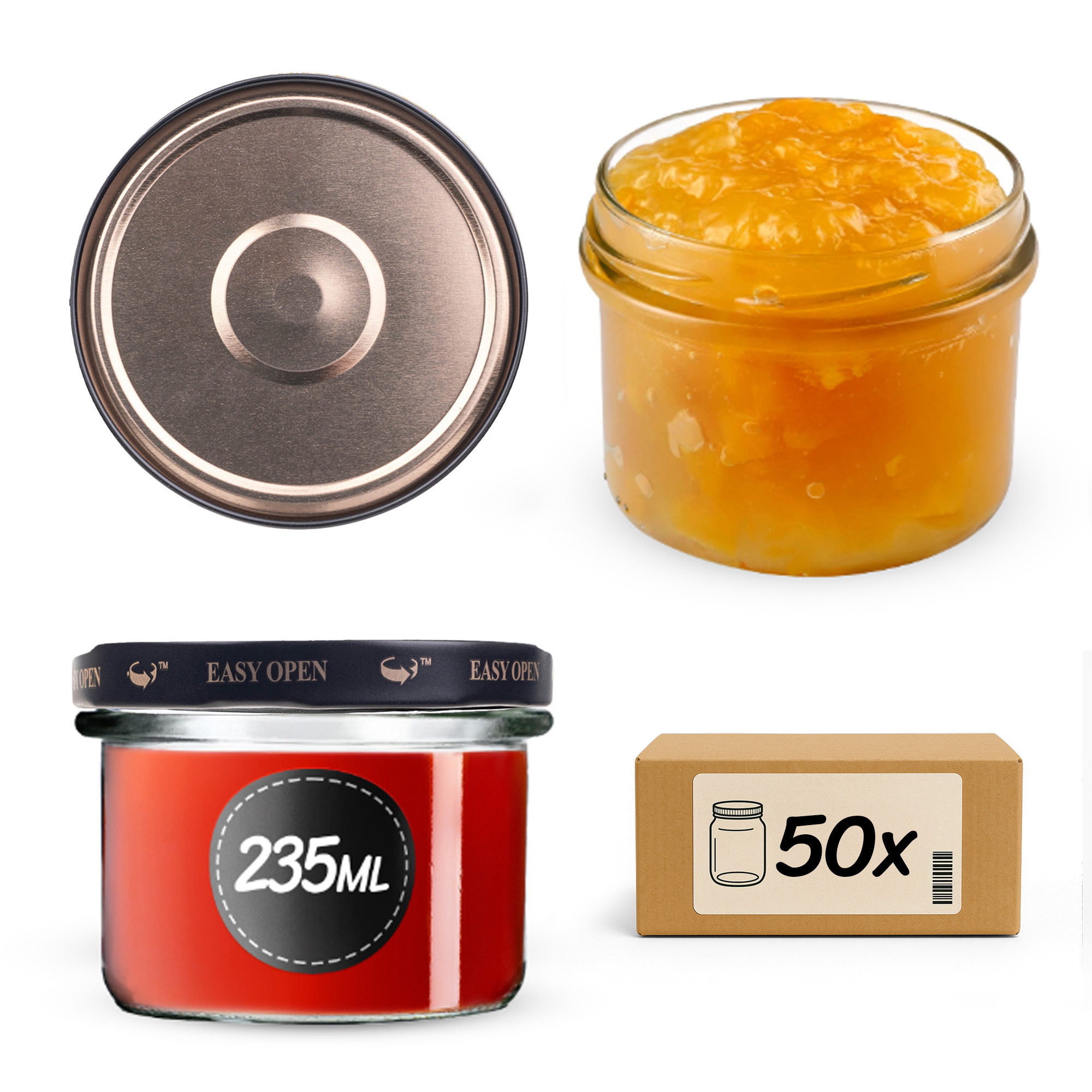 Słoiki na przetwory Tartu 235ml fi82mm 50szt + wieczko Czarno złote